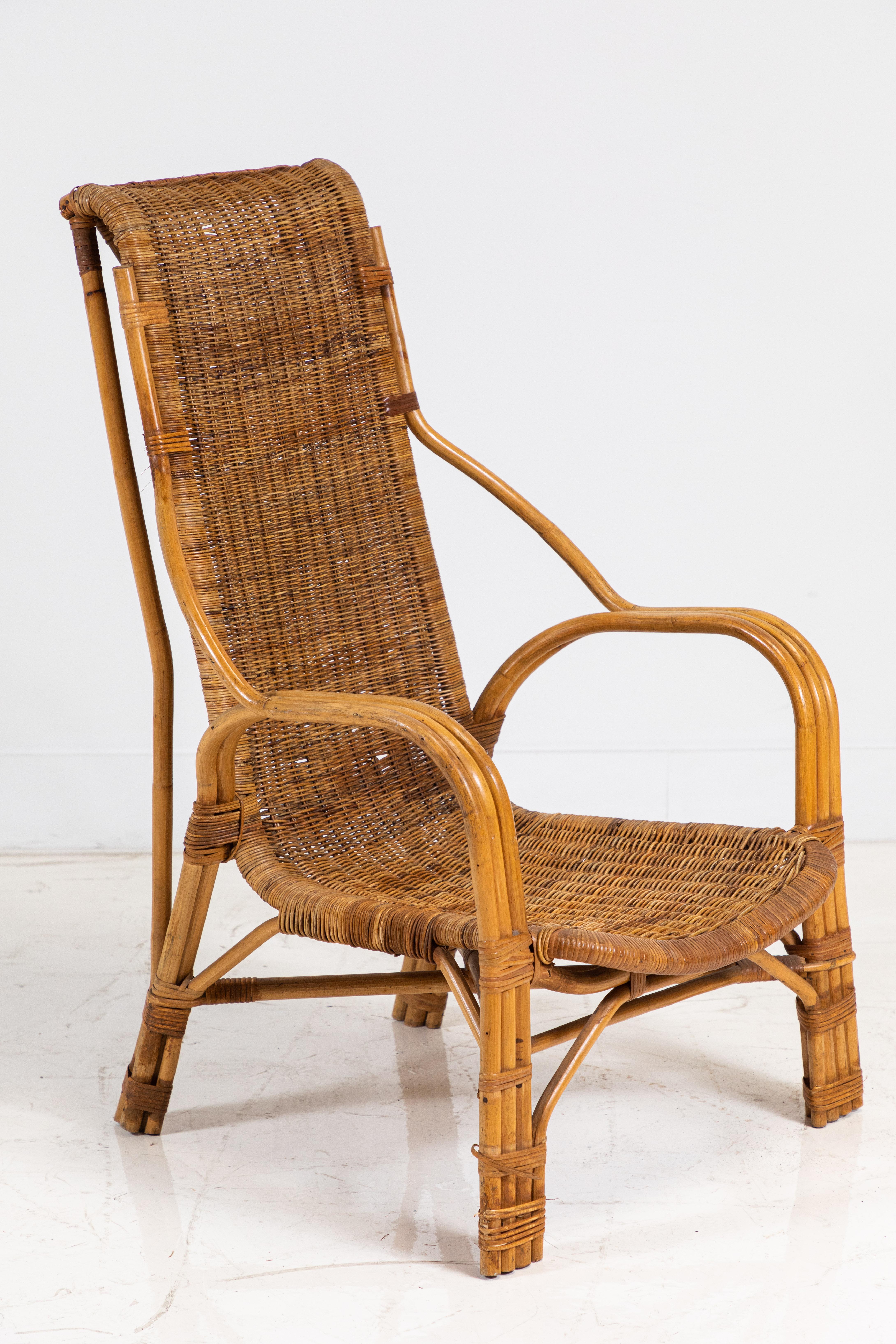 High Back Wicker Rattan Armchair In Good Condition In Los Angeles, CA