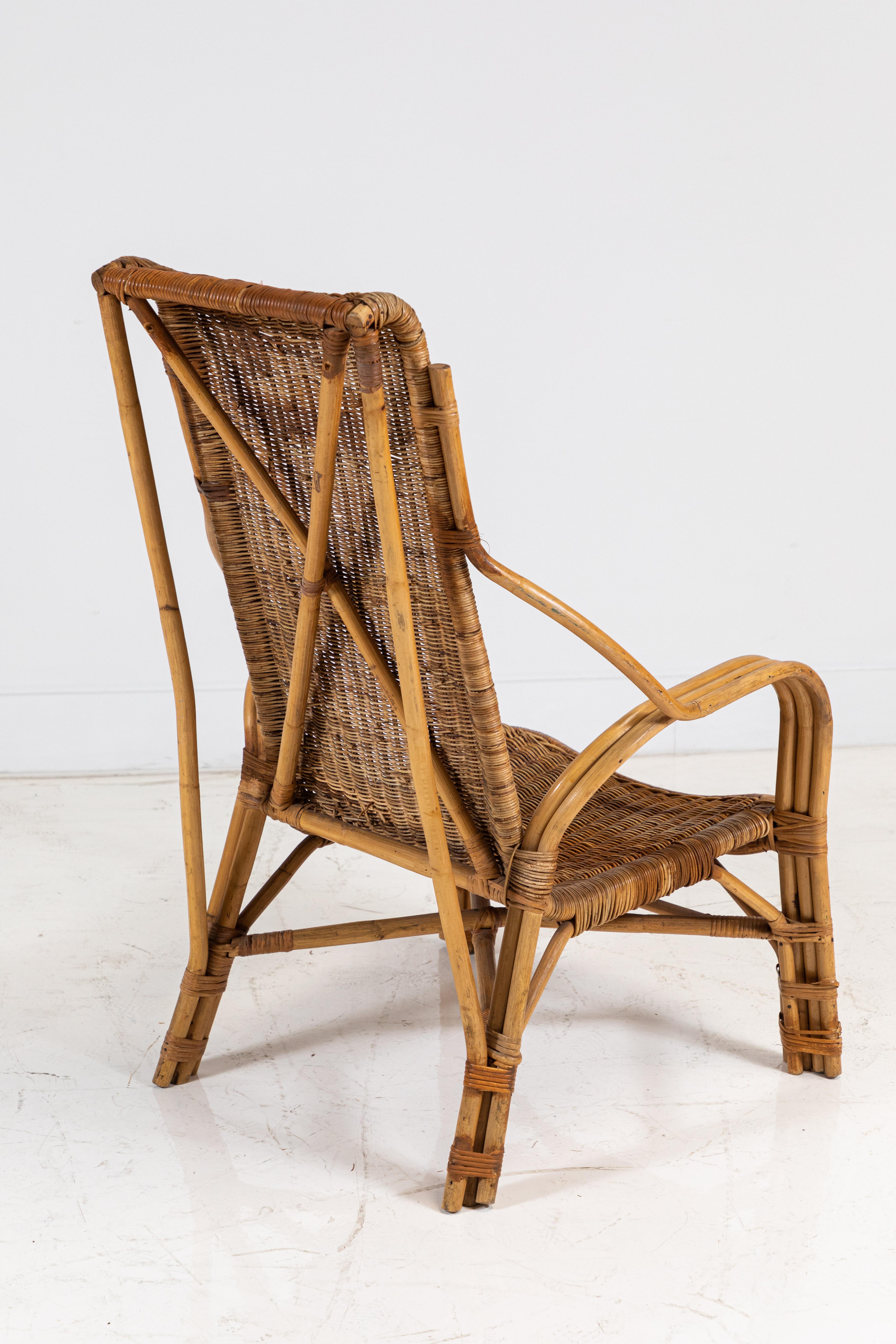 Late 20th Century High Back Wicker Rattan Armchair