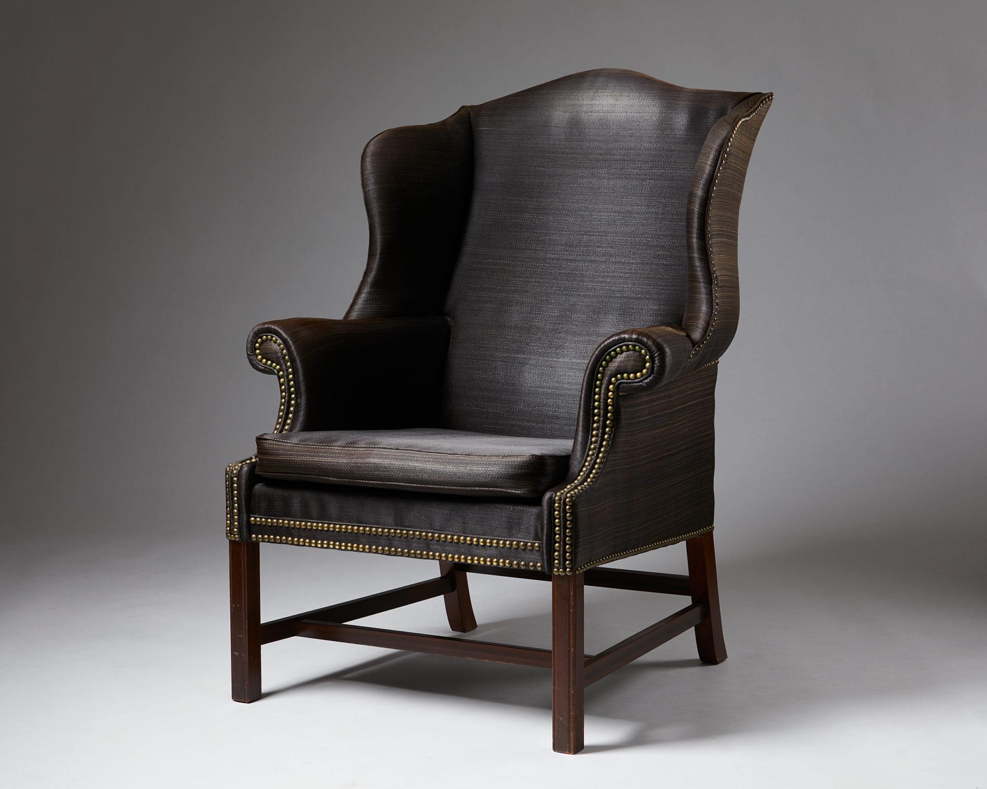 High-Back Wing Chair, Anonymous, Denmark, 1950s In Good Condition In Stockholm, SE