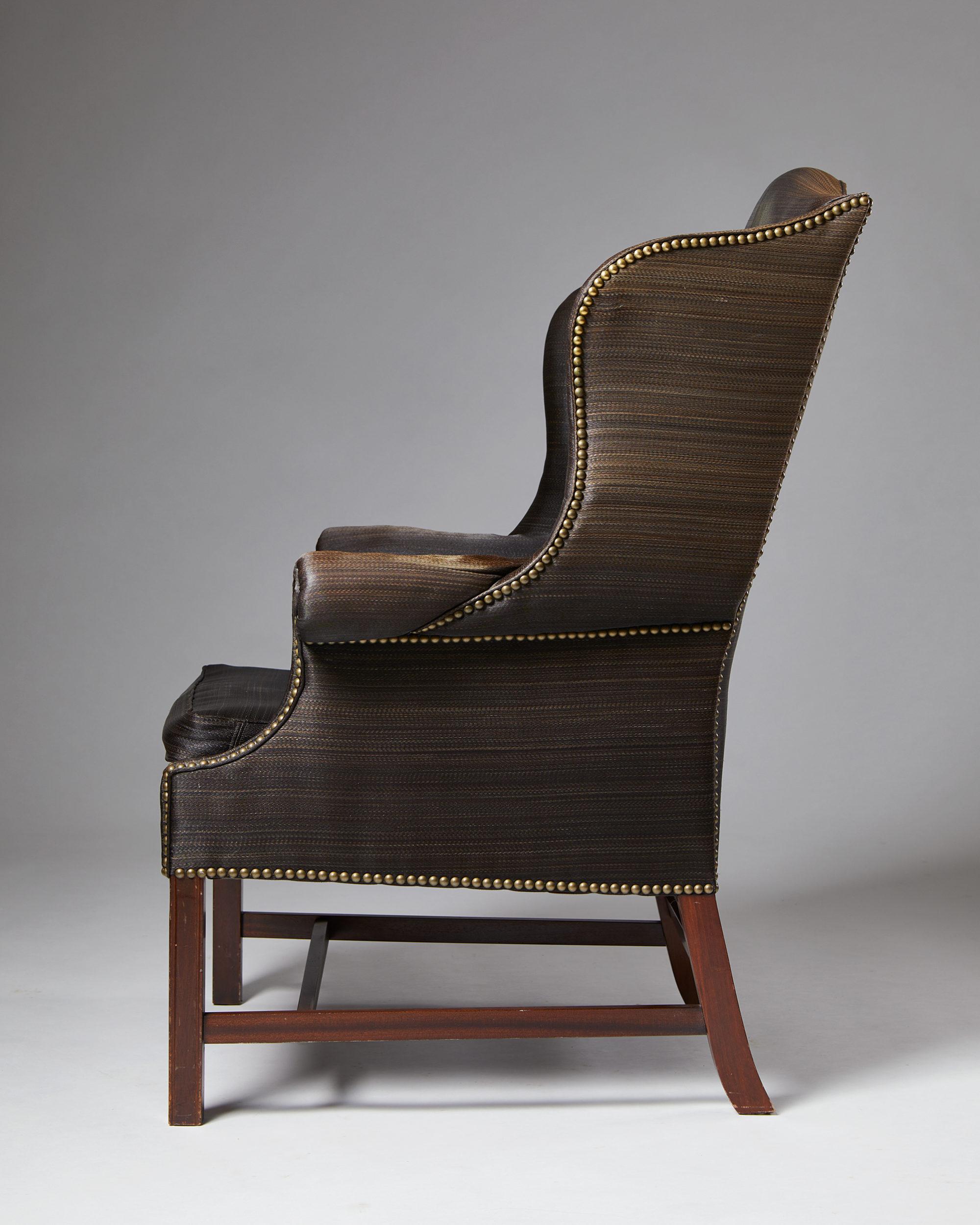 Mahogany High-Back Wing Chair, Anonymous, Denmark, 1950s