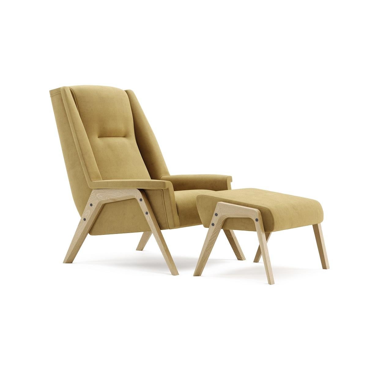 Contemporary High Back Wing Chair Upholstered in Custom Velvet Color