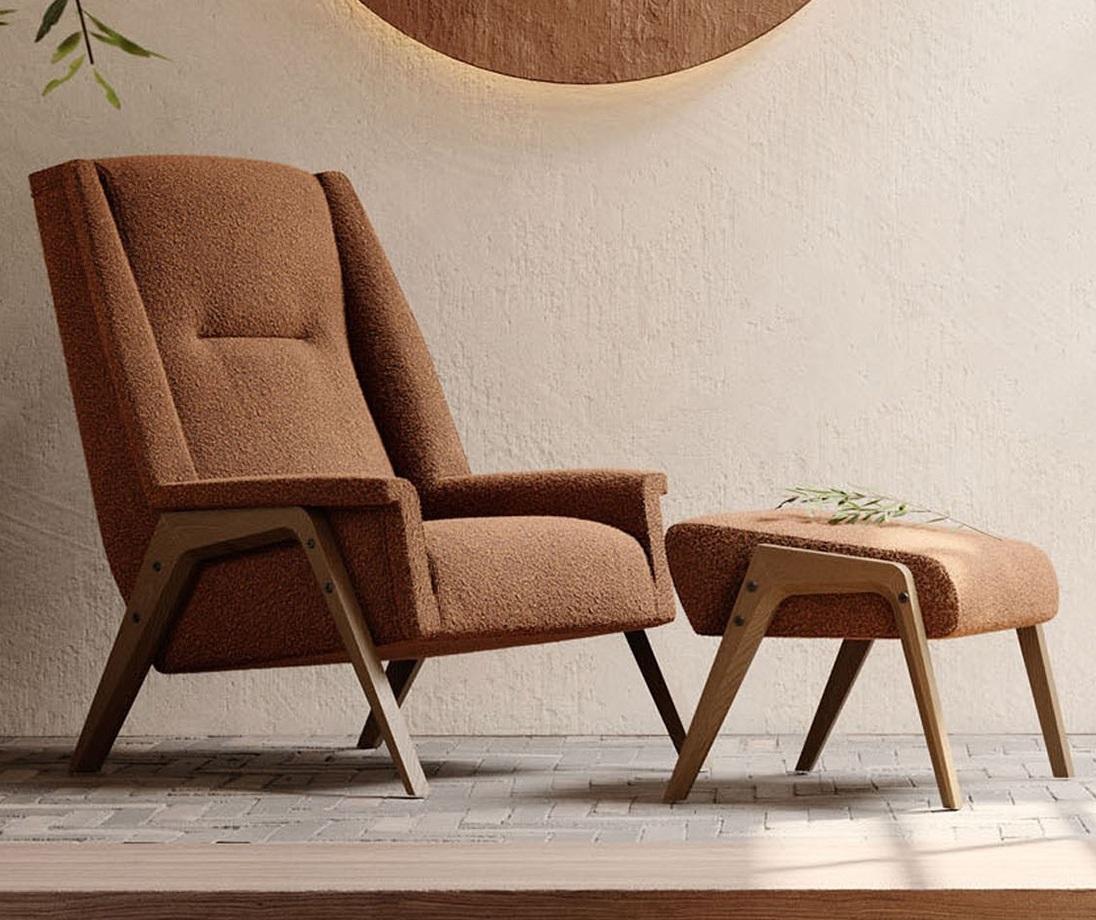 Wood High Back Wing Chair Upholstered in Custom Velvet Color