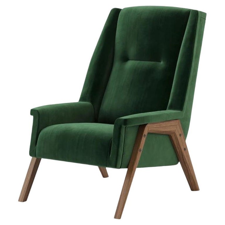 High Back Wing Chair Upholstered in Custom Velvet Color For Sale at 1stDibs