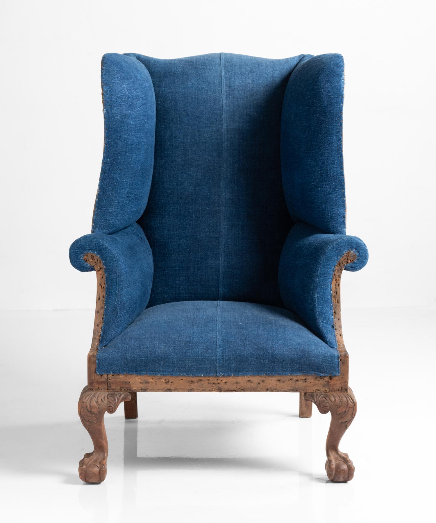 High Back Winged Armchair, England, circa 1910 In Good Condition In Culver City, CA