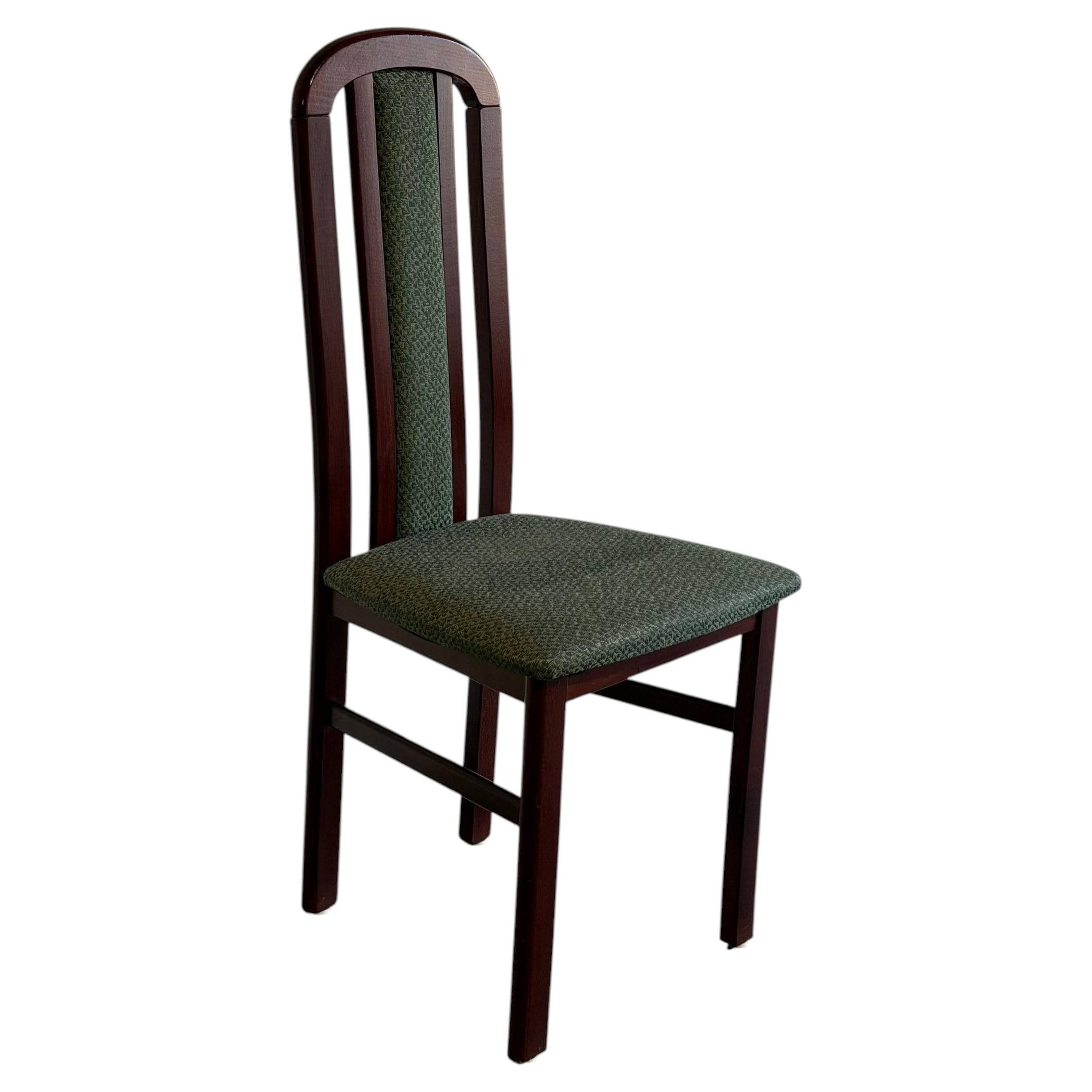 High Back Wooden Dining Chair with Green Fabric Upholstery Vintage Vintage