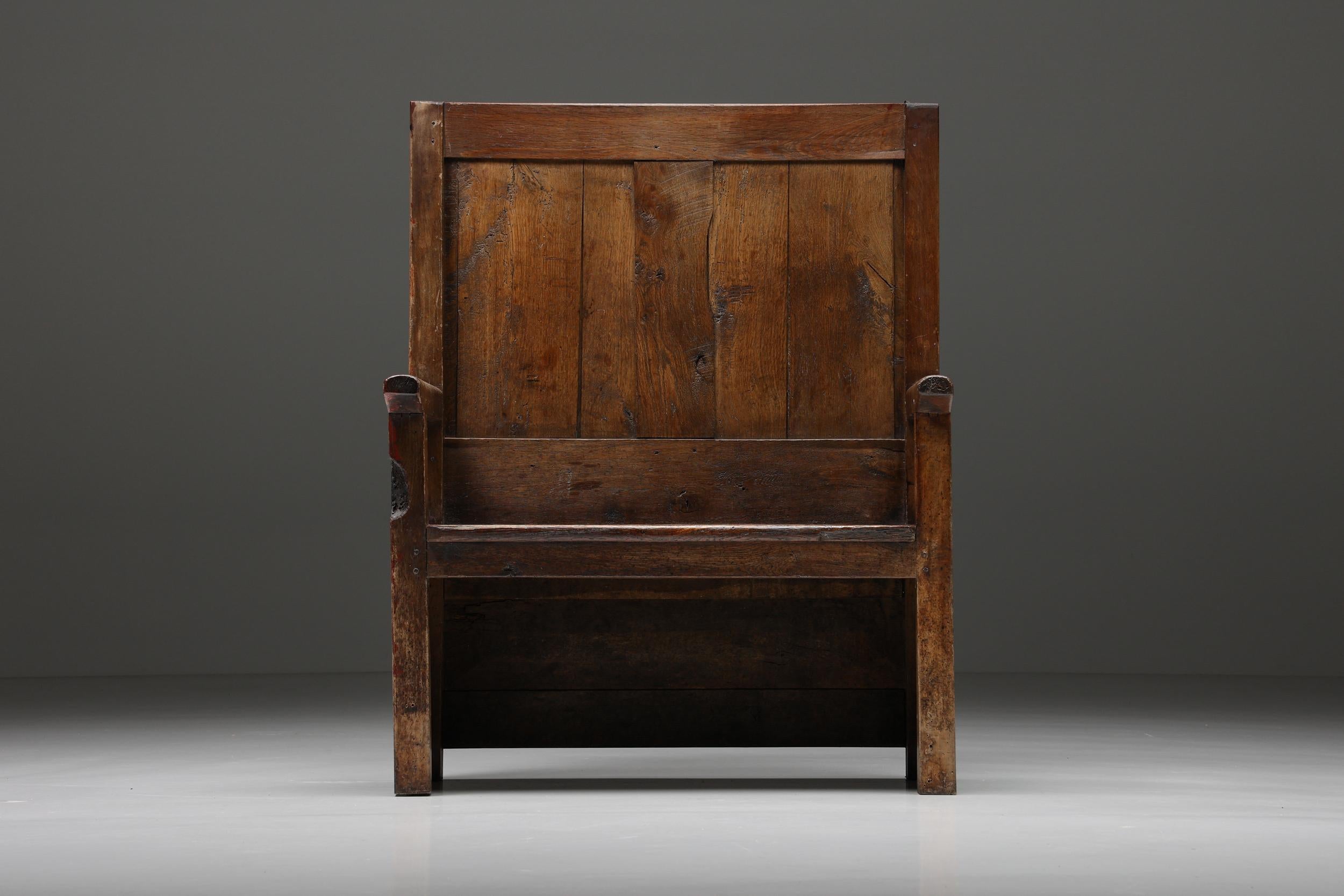 High back wooden wabi-wabi church, pray bench, modular back, Rustic, 1880's

Rustic high back wooden church or pray bench from the 1880s. The backrest has a modular element to it, as you can open two parts using a simple mechanism in wood. The