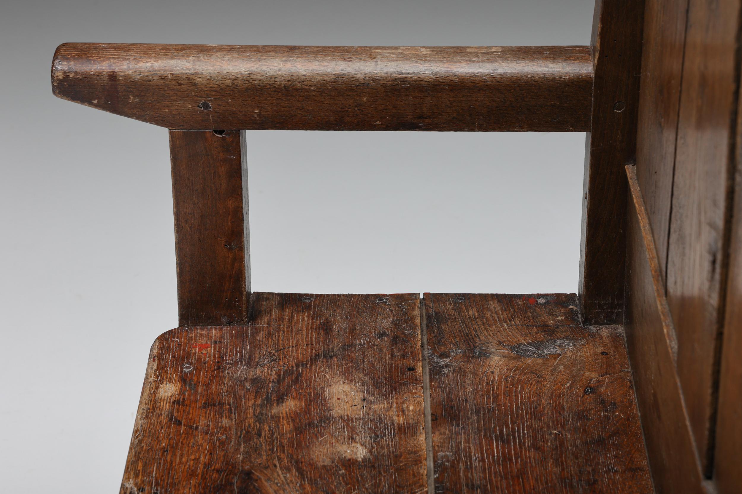 Bois Church Wabi-Sabi, banc de prière II à haut dossier modulaire, rustique, années 1880 en vente