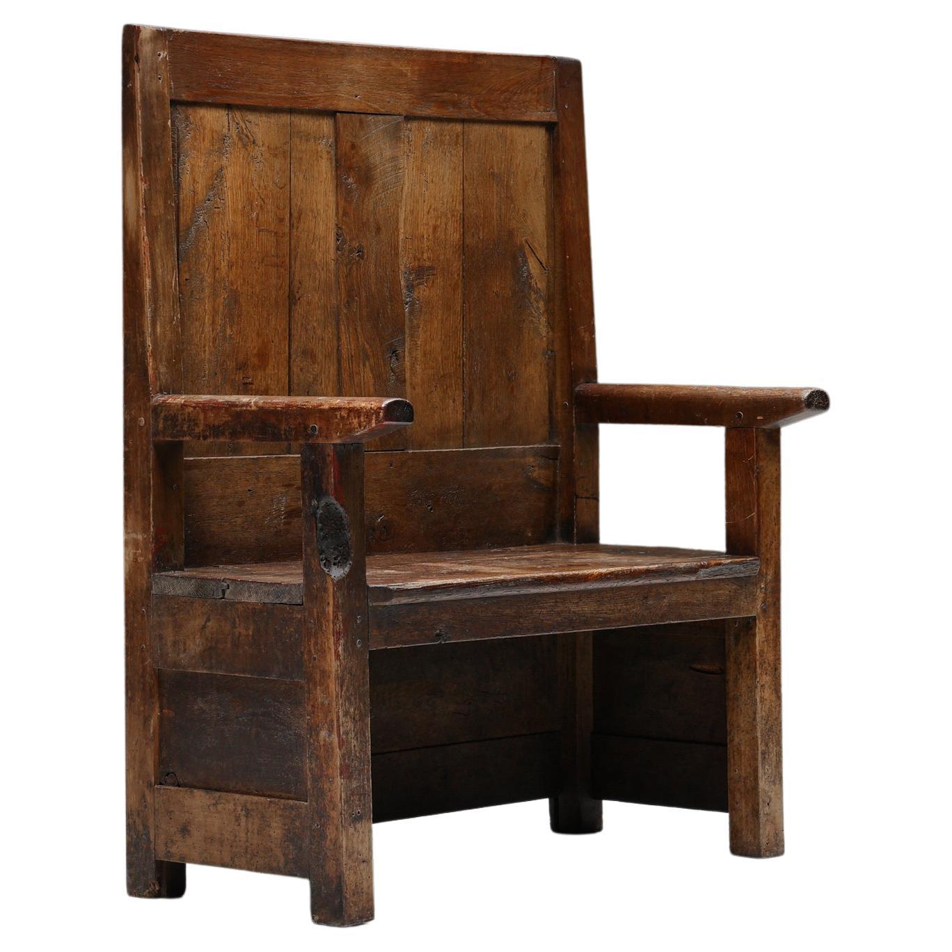 High Back Wooden Wabi-Sabi Church, Pray Bench II, Modular Back, Rustic, 1880s For Sale