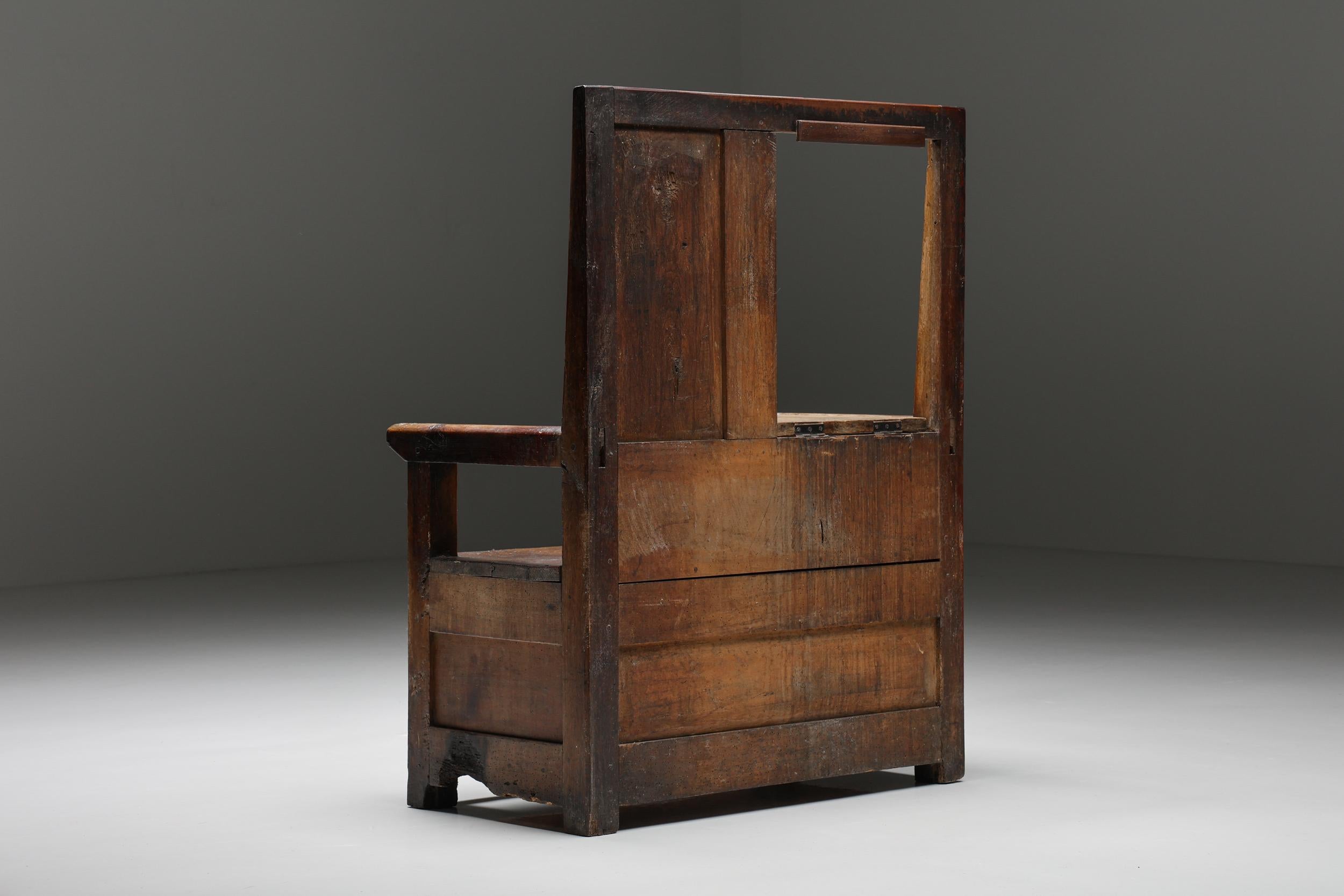 Late 19th Century High Back Wooden Wabi-Sabi Church, Pray Bench, Modular Back, Rustic, 1880's