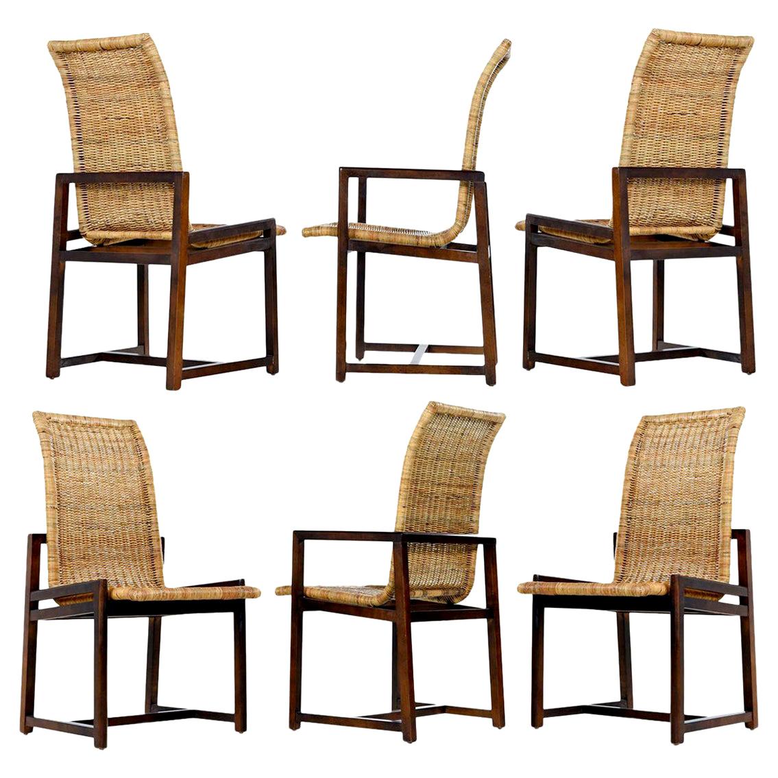 High Back Woven Rattan Dining Chairs by Century Furniture