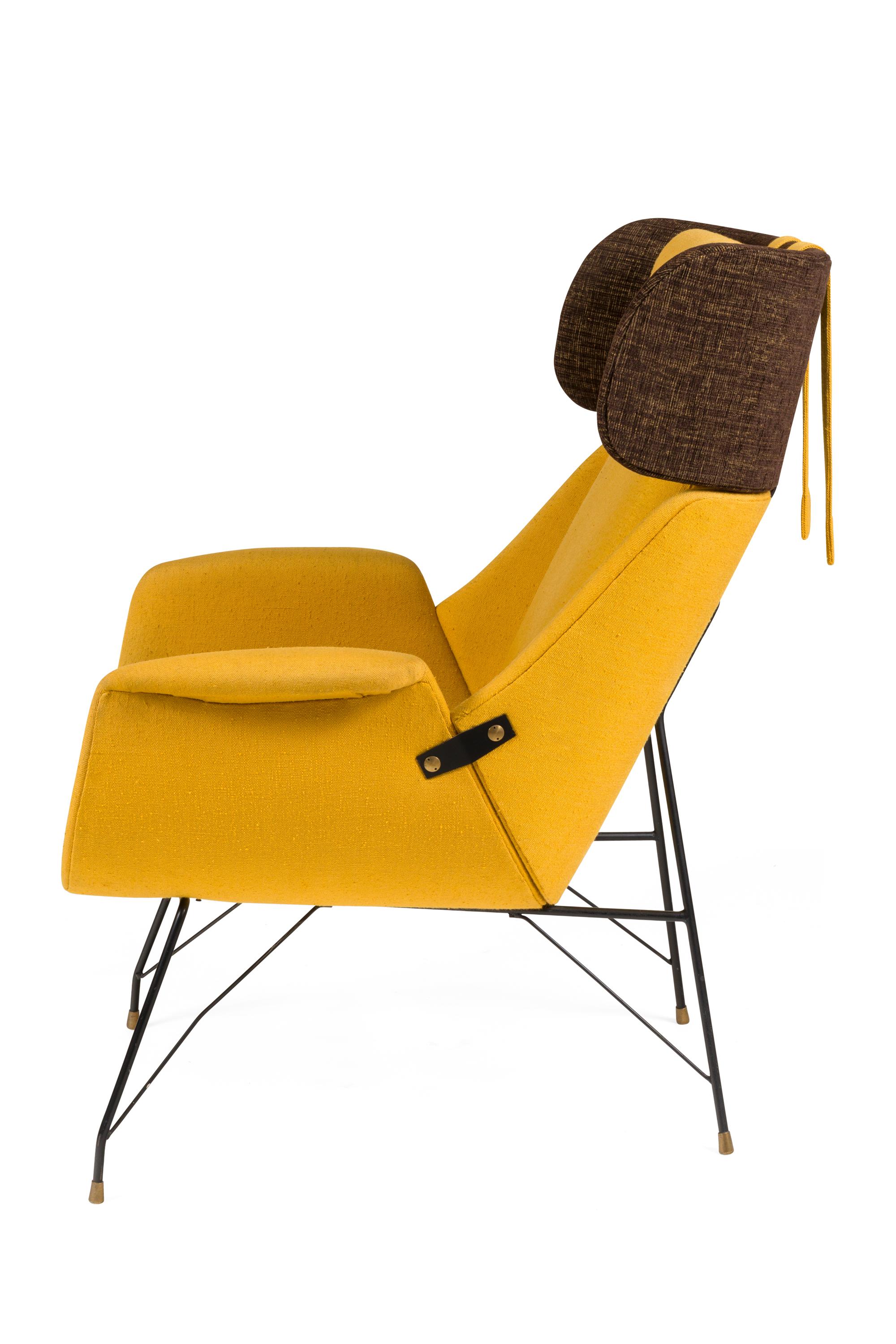 Mid-Century Modern High Back Yellow Lounge Chairs by Augusto Bozzi for Saporiti, Italy 1950s