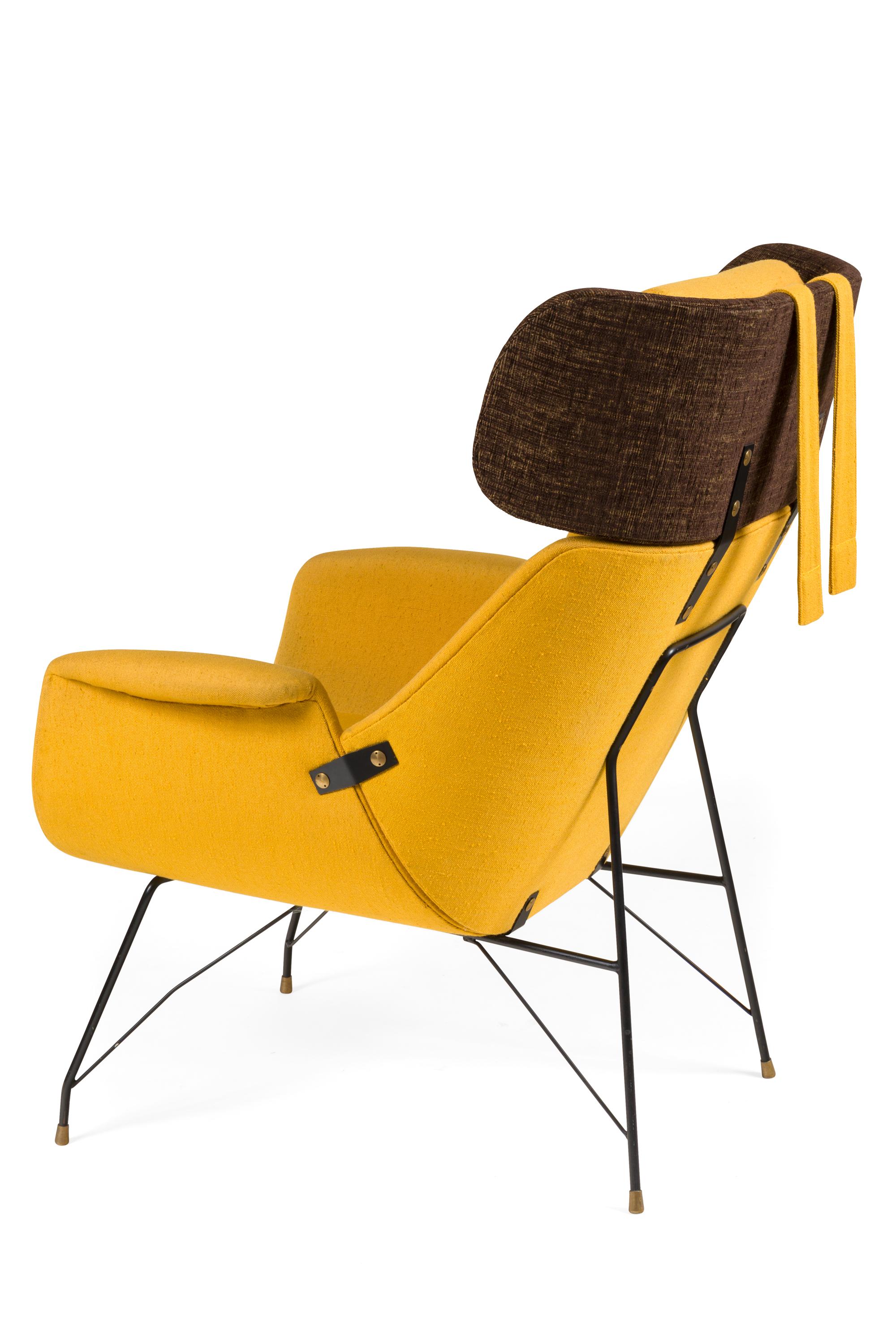 Italian High Back Yellow Lounge Chairs by Augusto Bozzi for Saporiti, Italy 1950s