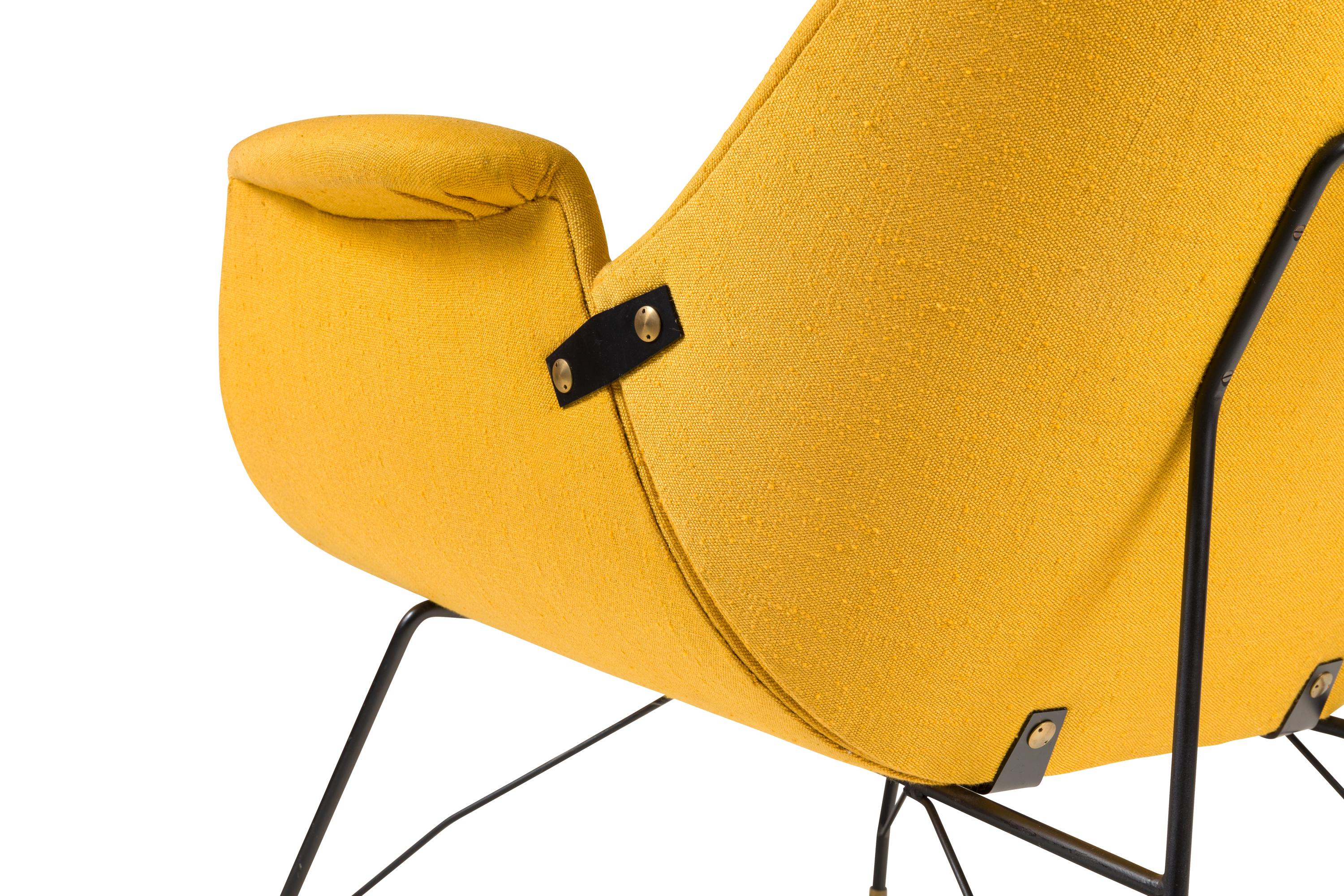 Mid-20th Century High Back Yellow Lounge Chairs by Augusto Bozzi for Saporiti, Italy 1950s