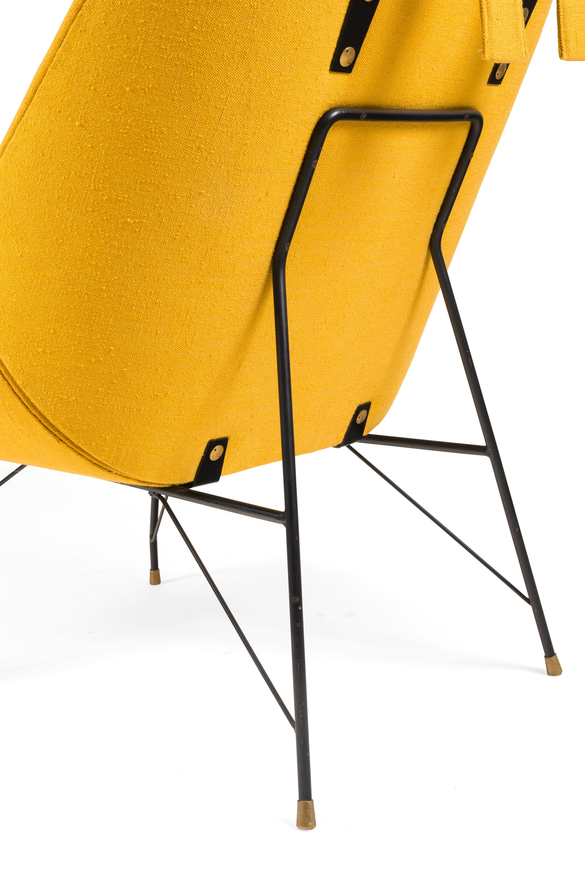 Fabric High Back Yellow Lounge Chairs by Augusto Bozzi for Saporiti, Italy 1950s