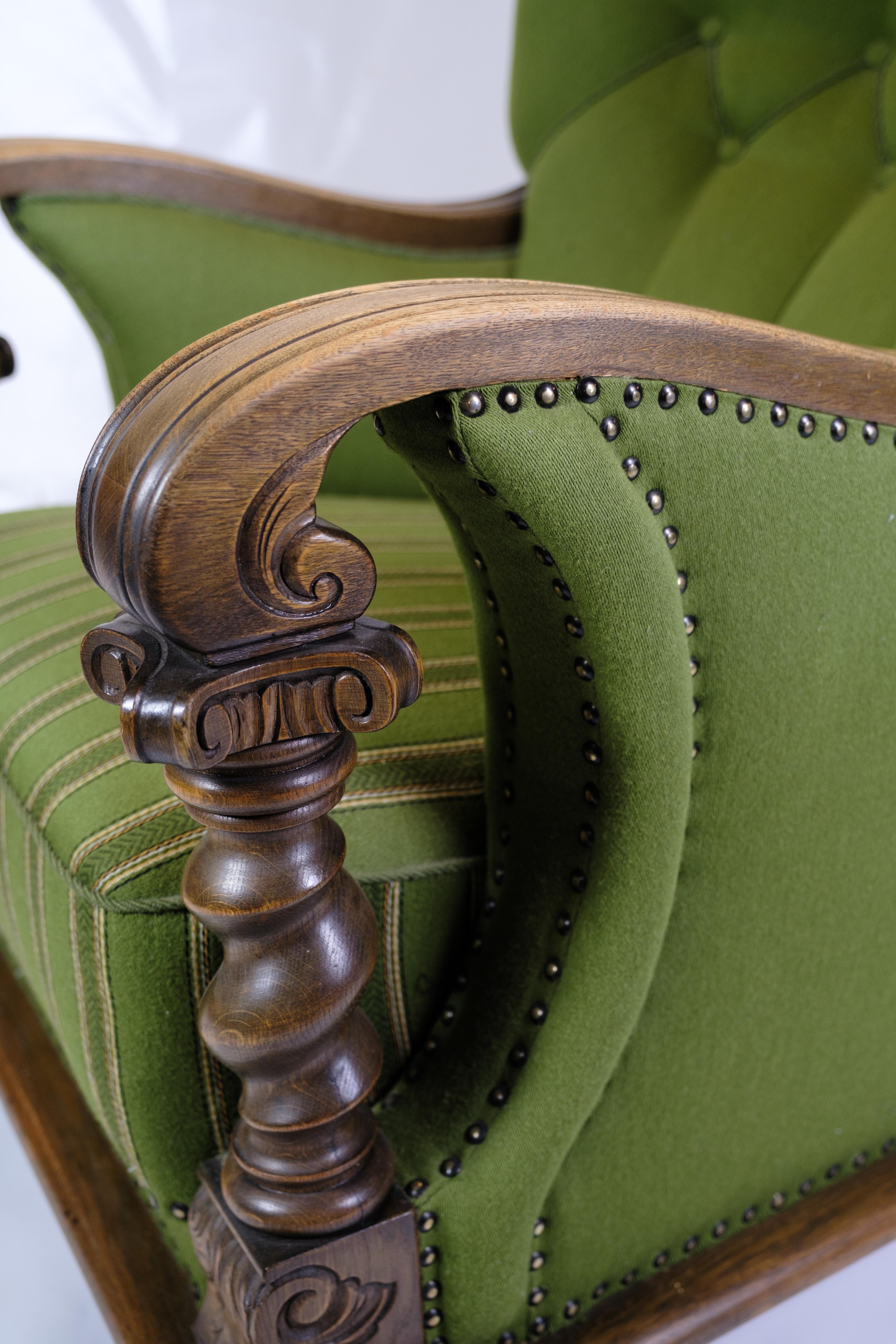 green high back armchair