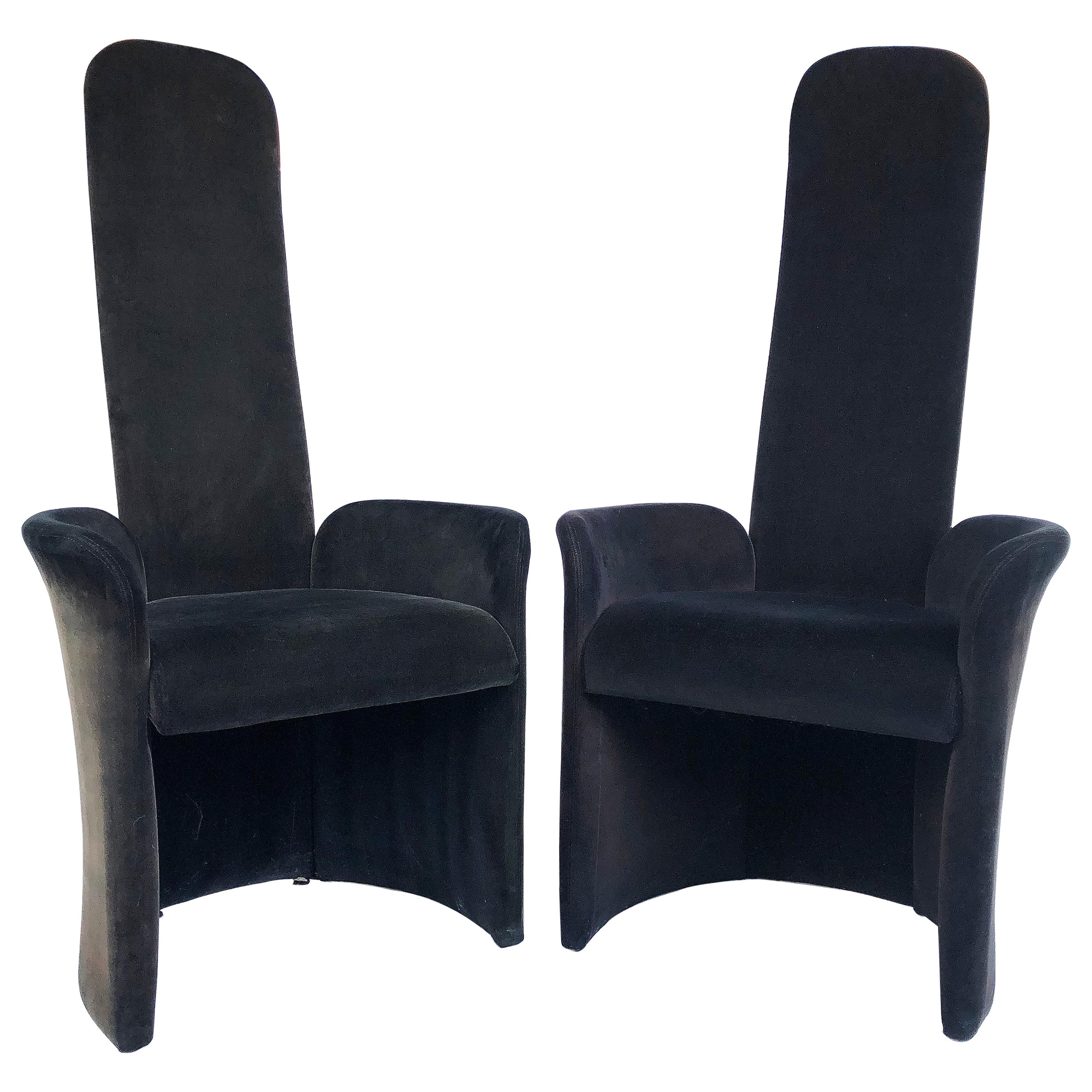 High-Backed Armchairs with Mohair Upholstery, Pair