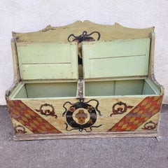High-backed Green Lacquered Bench, Italy, Early 19th Century