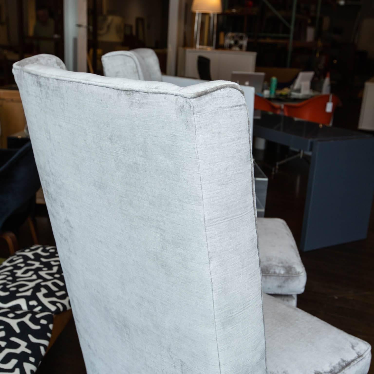 20th Century High Backed Hostess Chairs in Grey Velvet