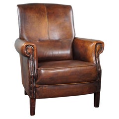 High-backed sheep leather armchair in good condition, stunning colors