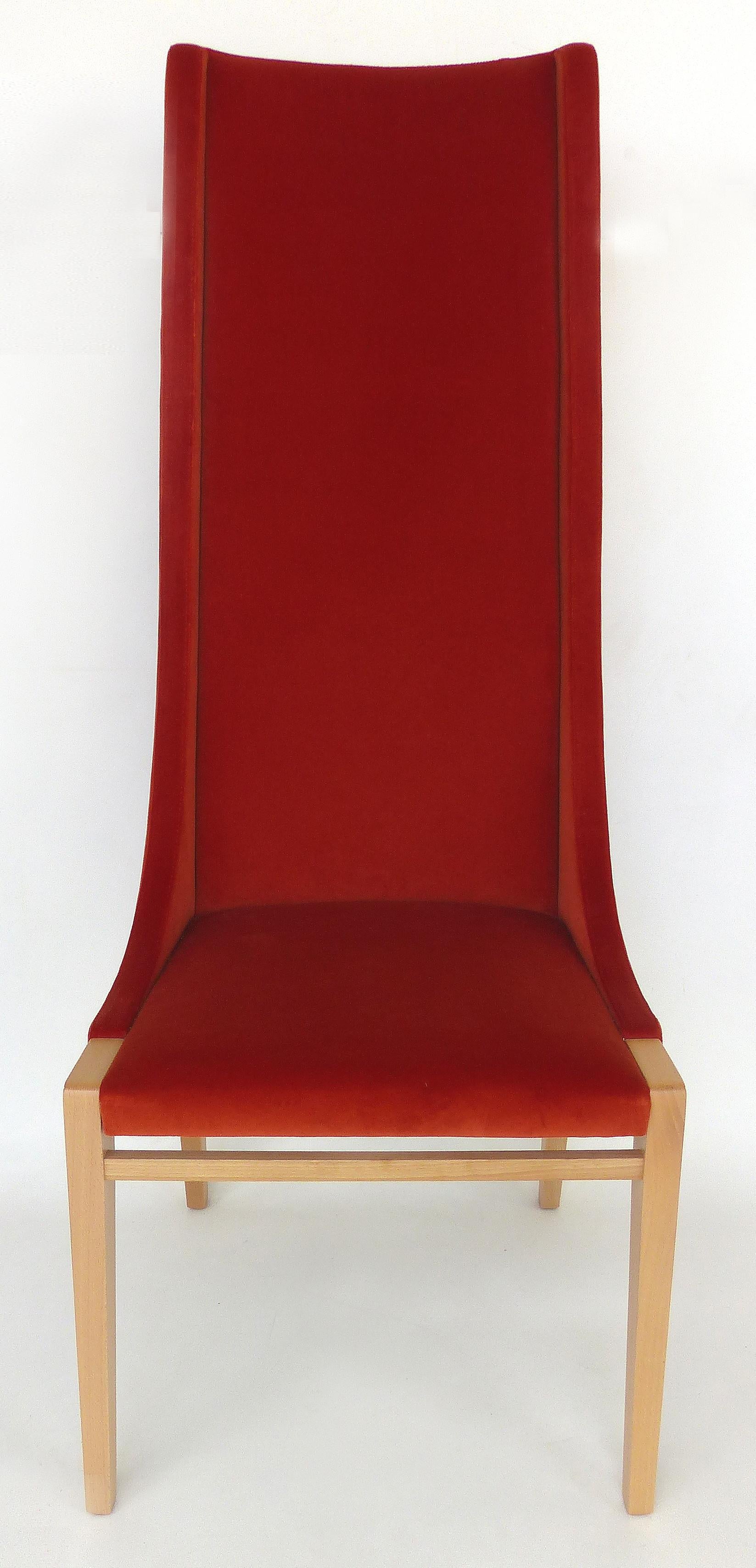  Pietro Constantini of Italy High Backed Upholstered Chair

Offered for sale is a high backed upholstered chair by Italian manufacturer Pietro Constantini. The tall stylized chair has subtle sides which gracefully flow downward to the sides of the