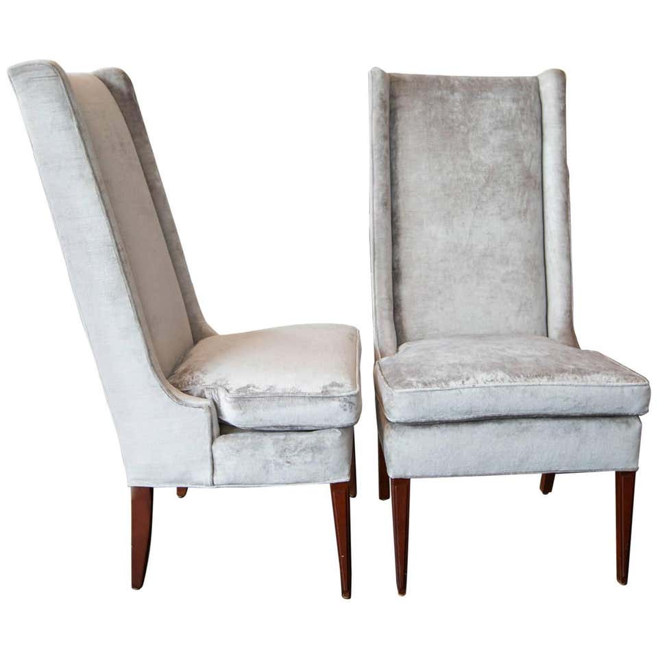 Pair of High Back Wing Chairs upholstered in Woven Ikat at 1stdibs