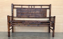 High backrest Bamboo Bench with leather ligatures in Style of Edizioni Molto