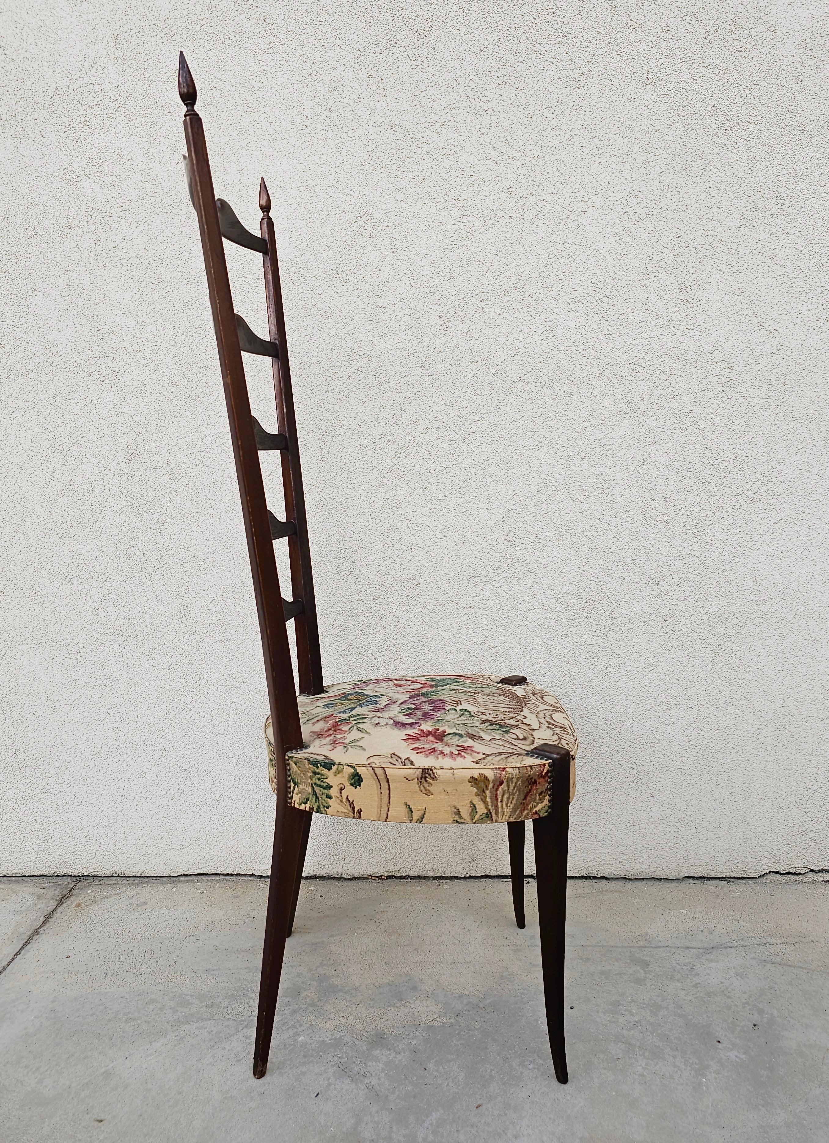 Fabric High Backrest Chiavari Chairs done in Mahogany by Paolo Buffa Pair, Italy 1950s For Sale
