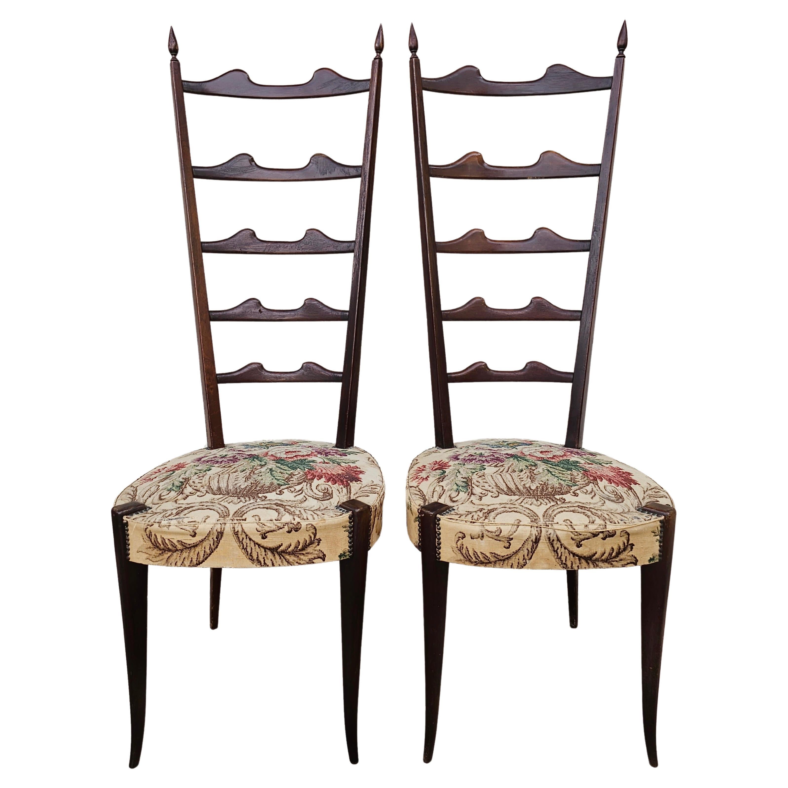 High Backrest Chiavari Chairs done in Mahogany by Paolo Buffa Pair, Italy 1950s For Sale