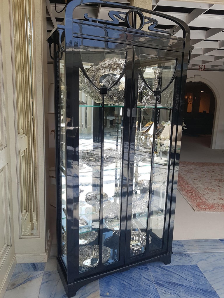High Black Jugendstil Glass Vitrine at 1stDibs
