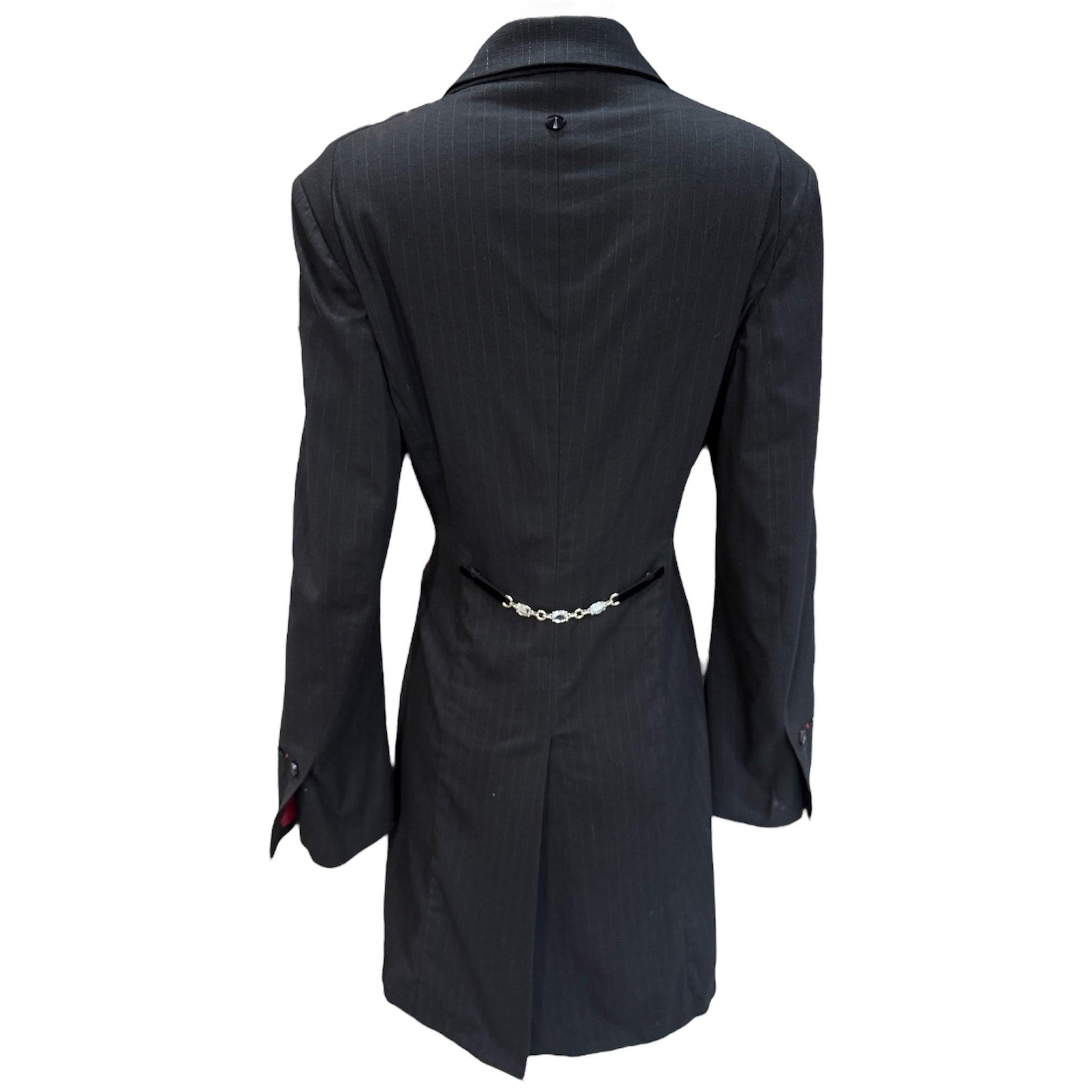 High Black Pin Striped Tuxedo Trench Coat, 2000s In New Condition For Sale In Los Angeles, CA