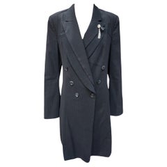 High Black Pin Striped Tuxedo Trench Coat, 2000s