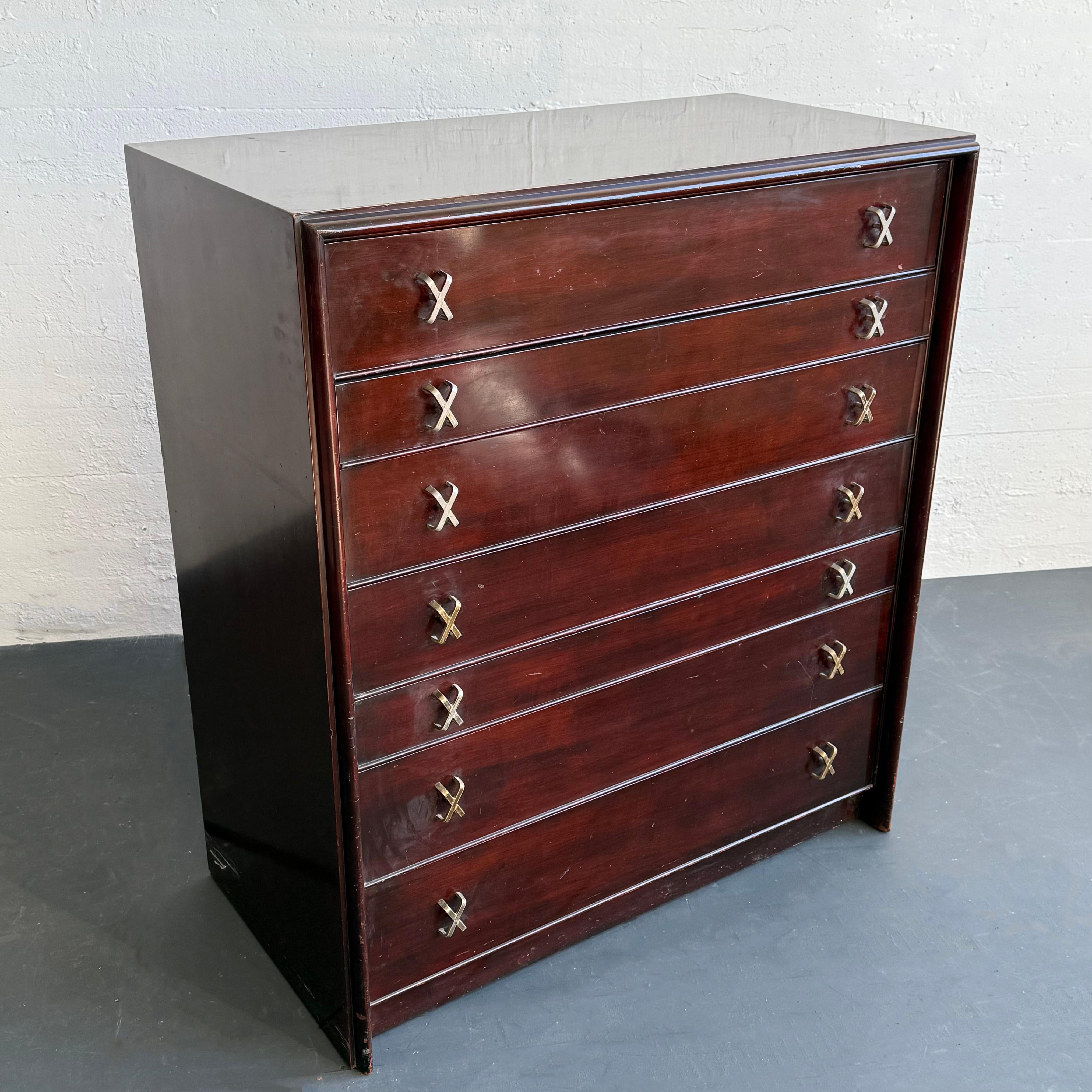 High-Boy Dresser With Nickel X-Shaped Pulls By Paul Frankl For Johnson Furniture For Sale 5