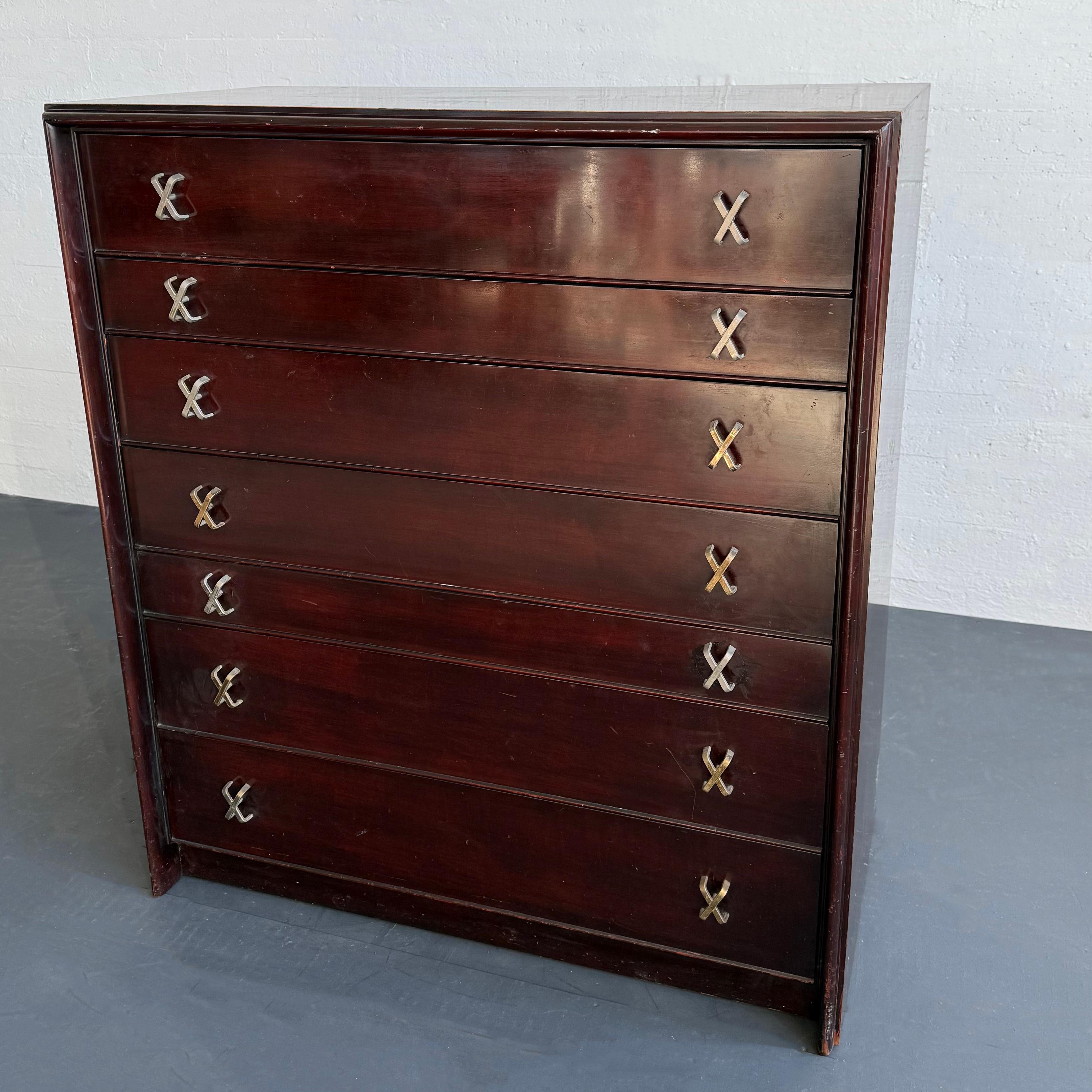 American High-Boy Dresser With Nickel X-Shaped Pulls By Paul Frankl For Johnson Furniture For Sale