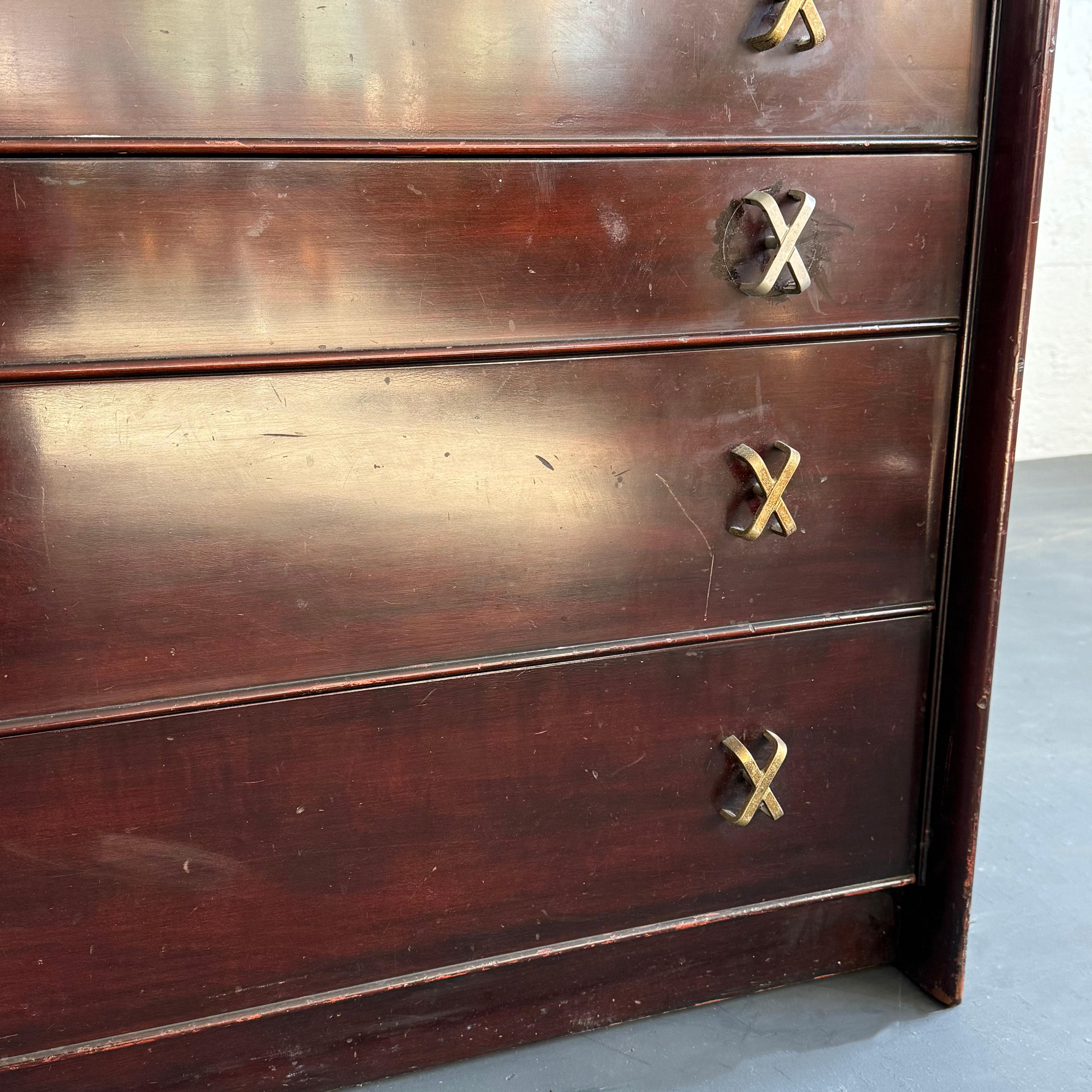 High-Boy Dresser With Nickel X-Shaped Pulls By Paul Frankl For Johnson Furniture For Sale 2
