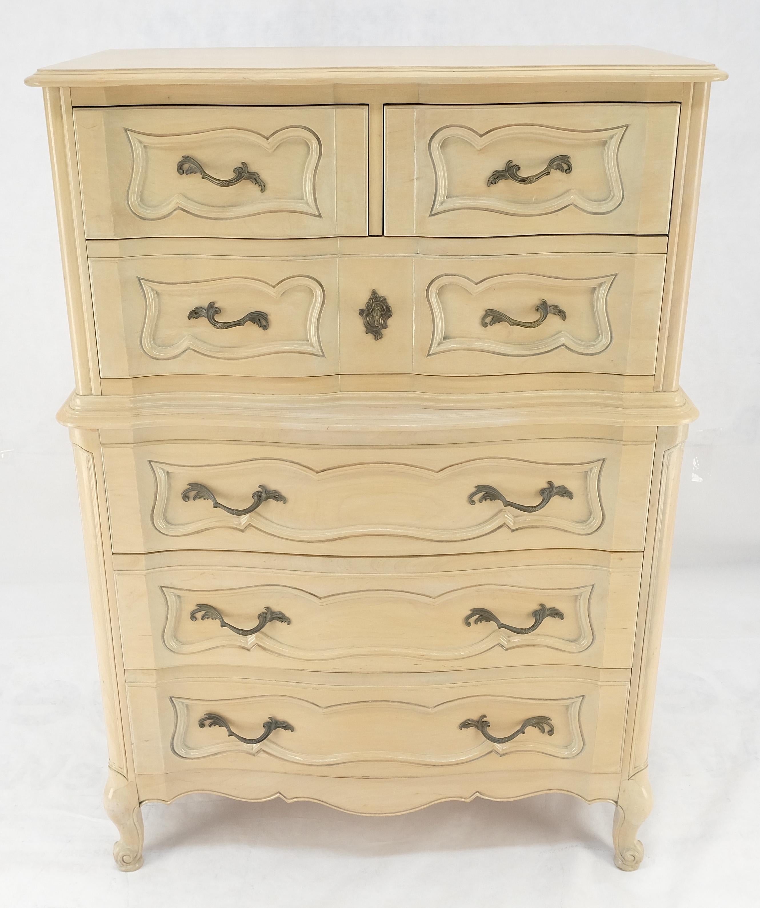 Cómoda Alta Construida Lacada Cerezo Blanqueado Country French 6 Cajones 54