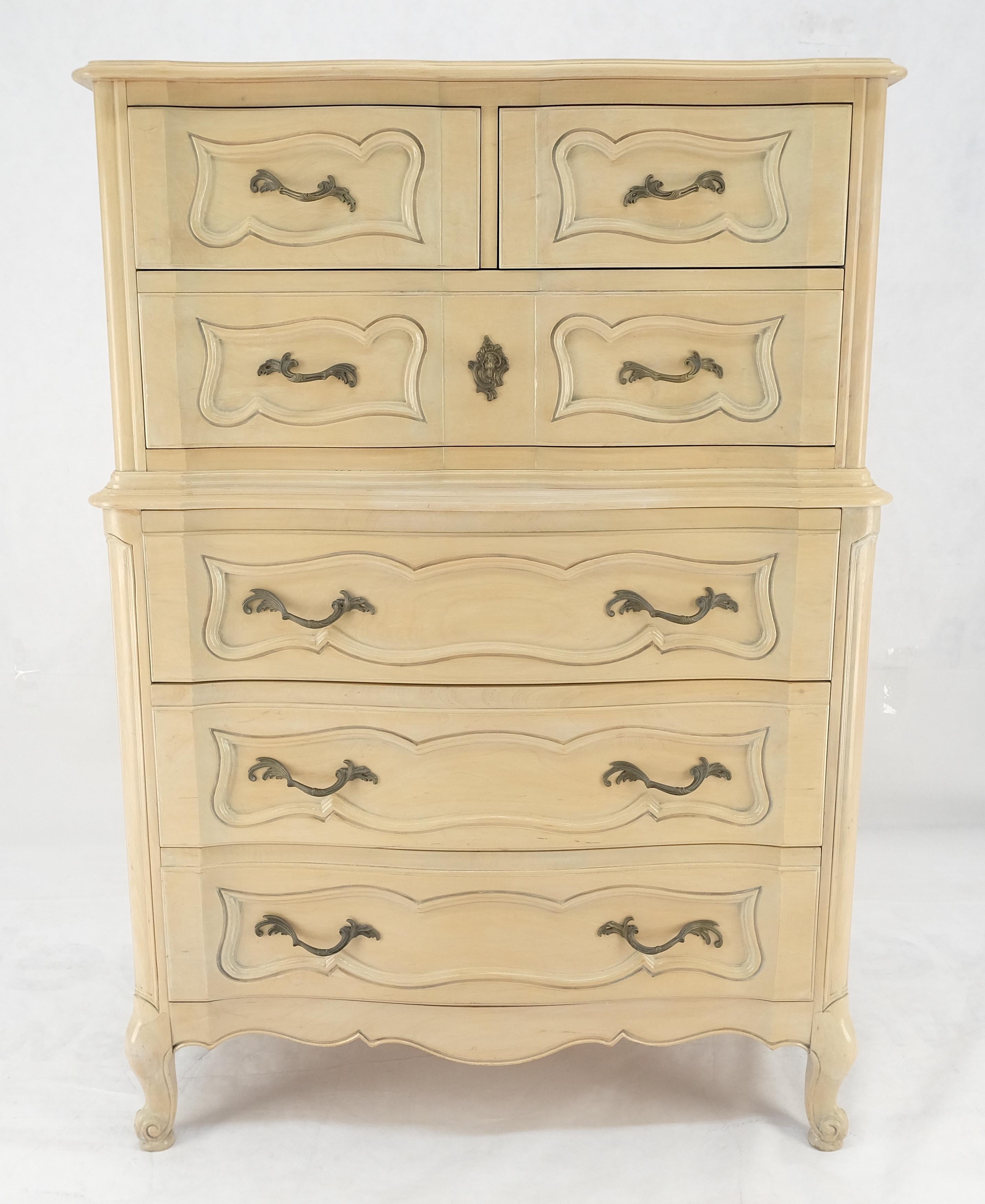 Cómoda Alta Construida Lacada Cerezo Blanqueado Country French 6 Cajones 54