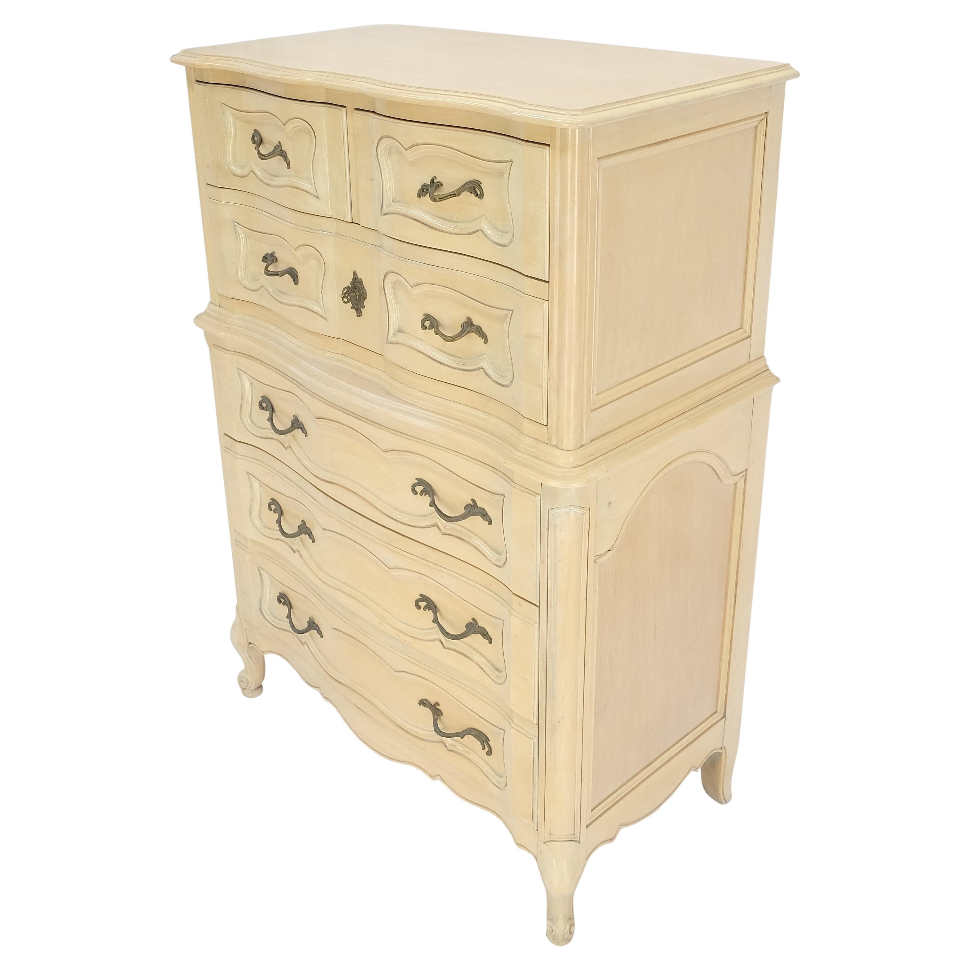 High Built Lacquer Bleached Cherry Country French 6 Drawers 54" Tall Dresser