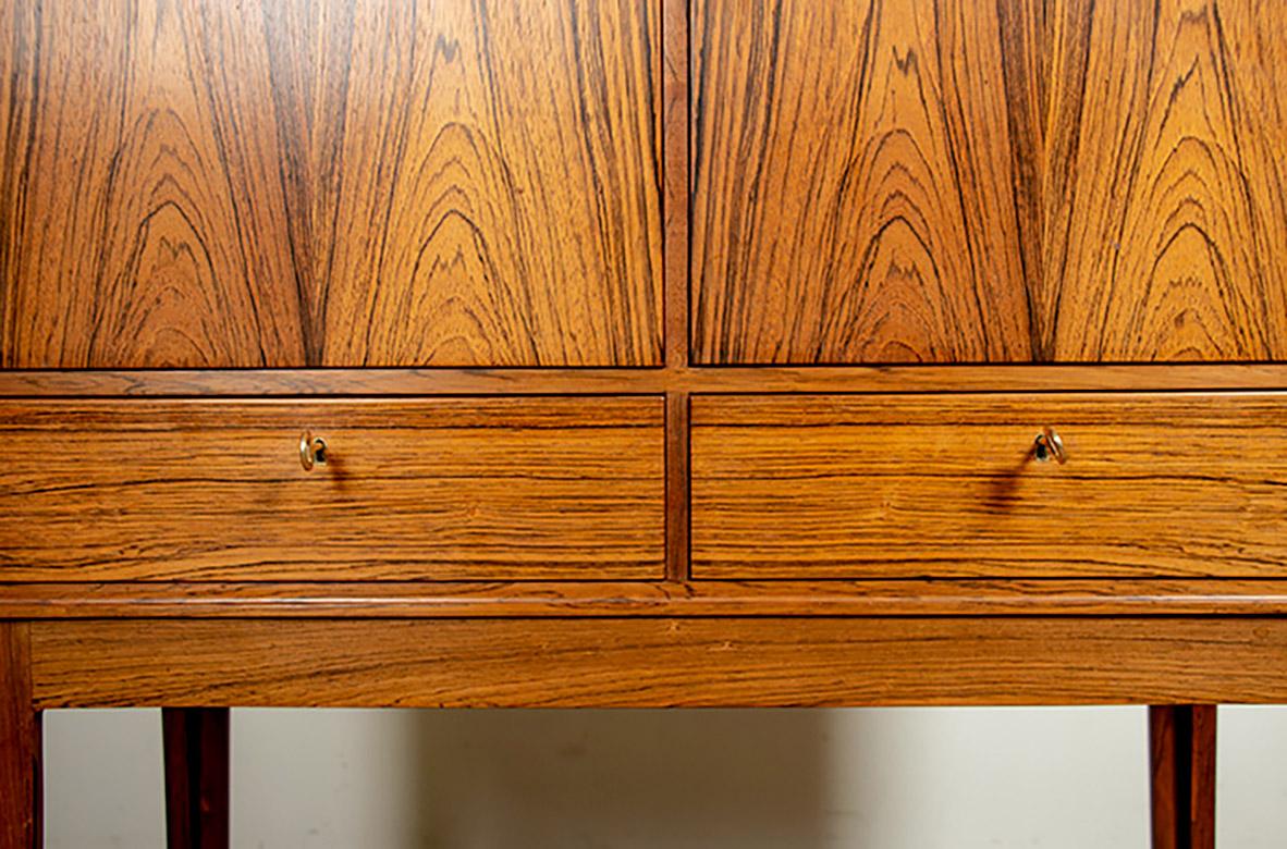 Brass High cabinet, Bar, Danish in rosewood model 6201 by Hans Olsen 1960. For Sale