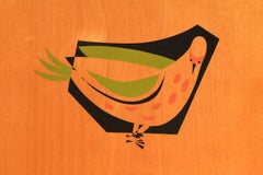 High cabinet with bird design from the 60's in the spirit of Suzanne Guiguichon