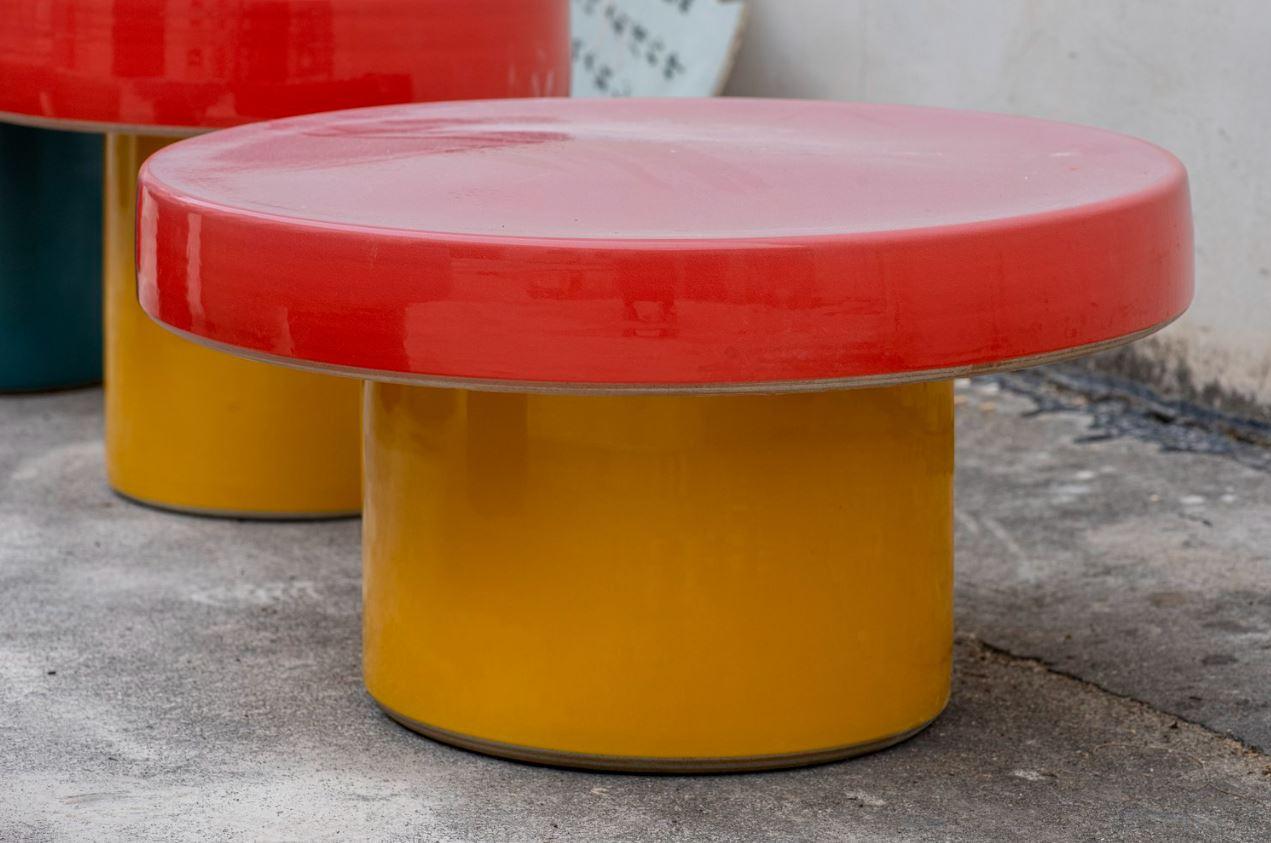 Glazed High Cap Side Table by WL Ceramics For Sale