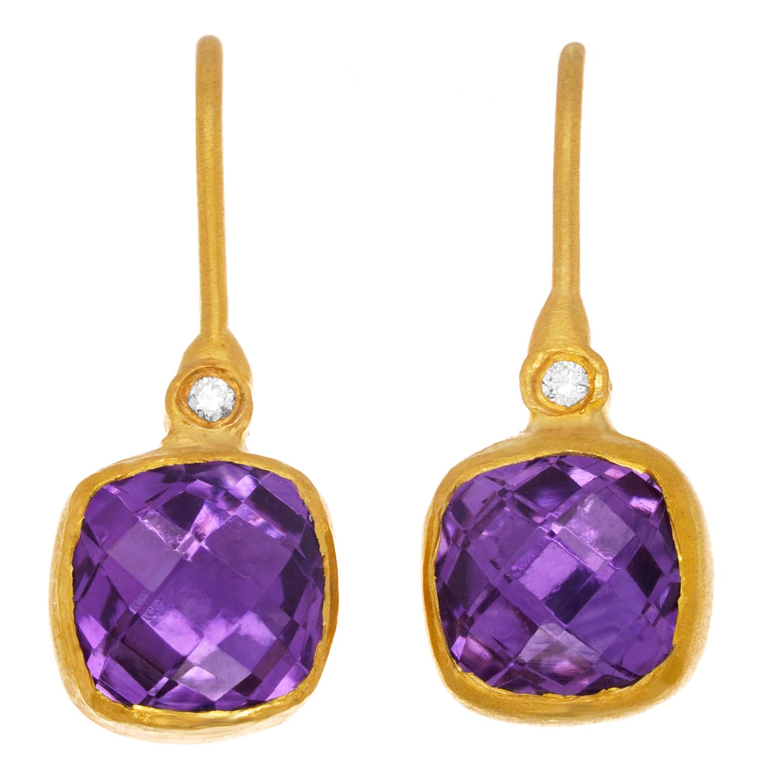 Modernist High-Carat Amethyst and Diamond Drop Earrings For Sale