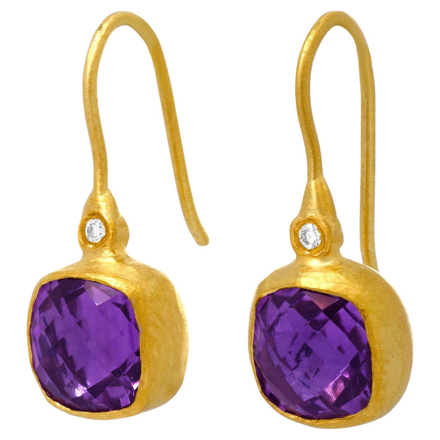 High-Carat Amethyst and Diamond Drop Earrings For Sale