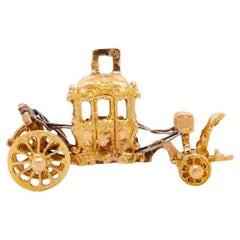Hochkarätiger goldener Pferdewagen- oder Stagecoach-Charm für ein Armband aus Gold
