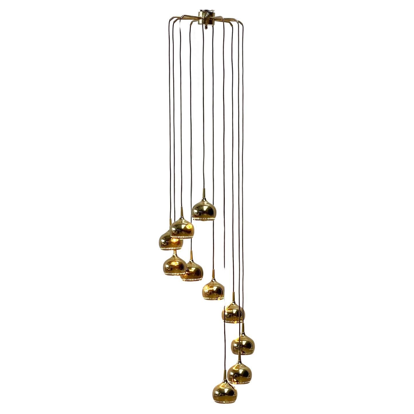 High ceiling brass chandelier For Sale