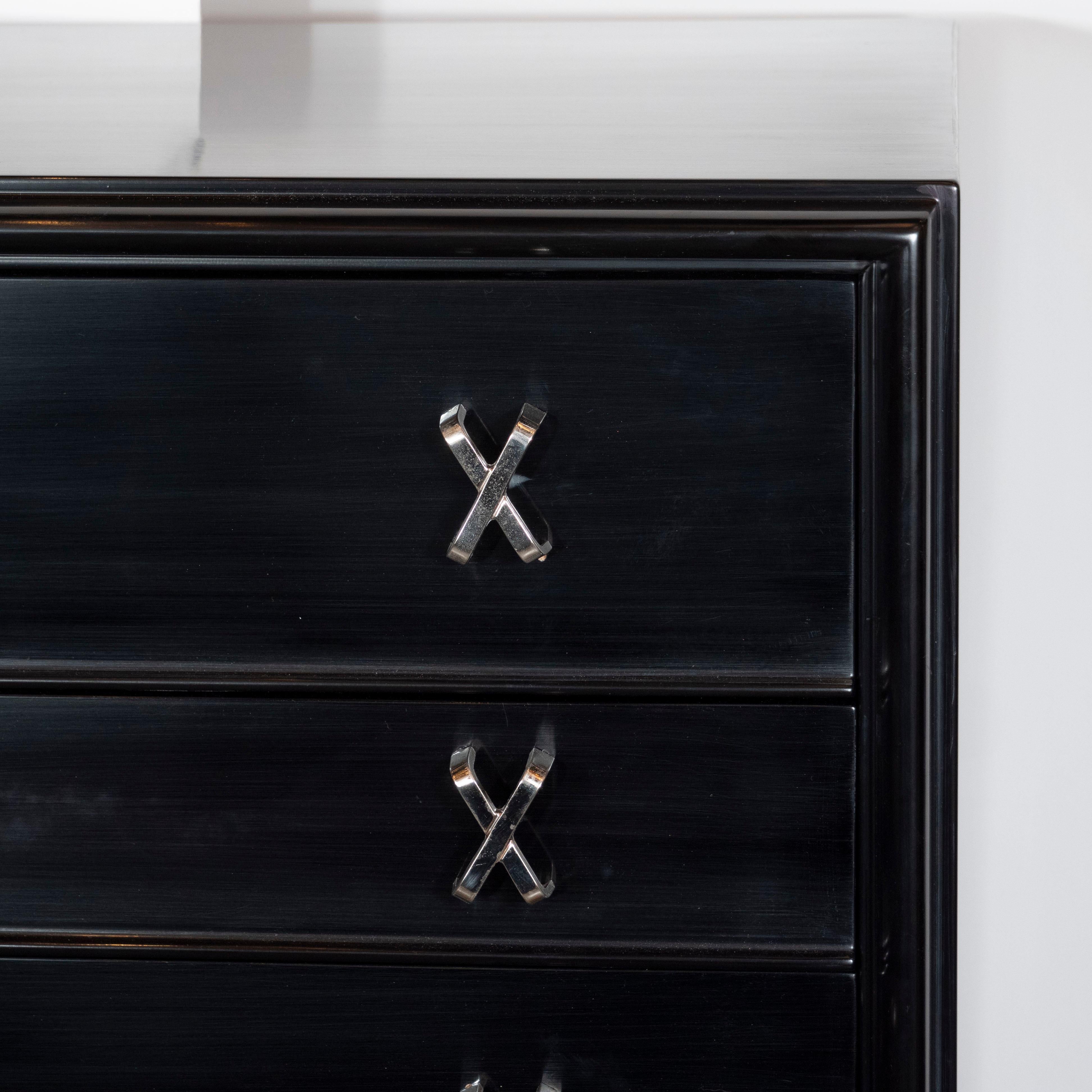 High Chest in Ebonized Walnut with Nickel 