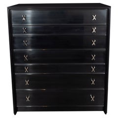 High Chest in Ebonized Walnut with Nickel "X" Fittings by Paul Frankl