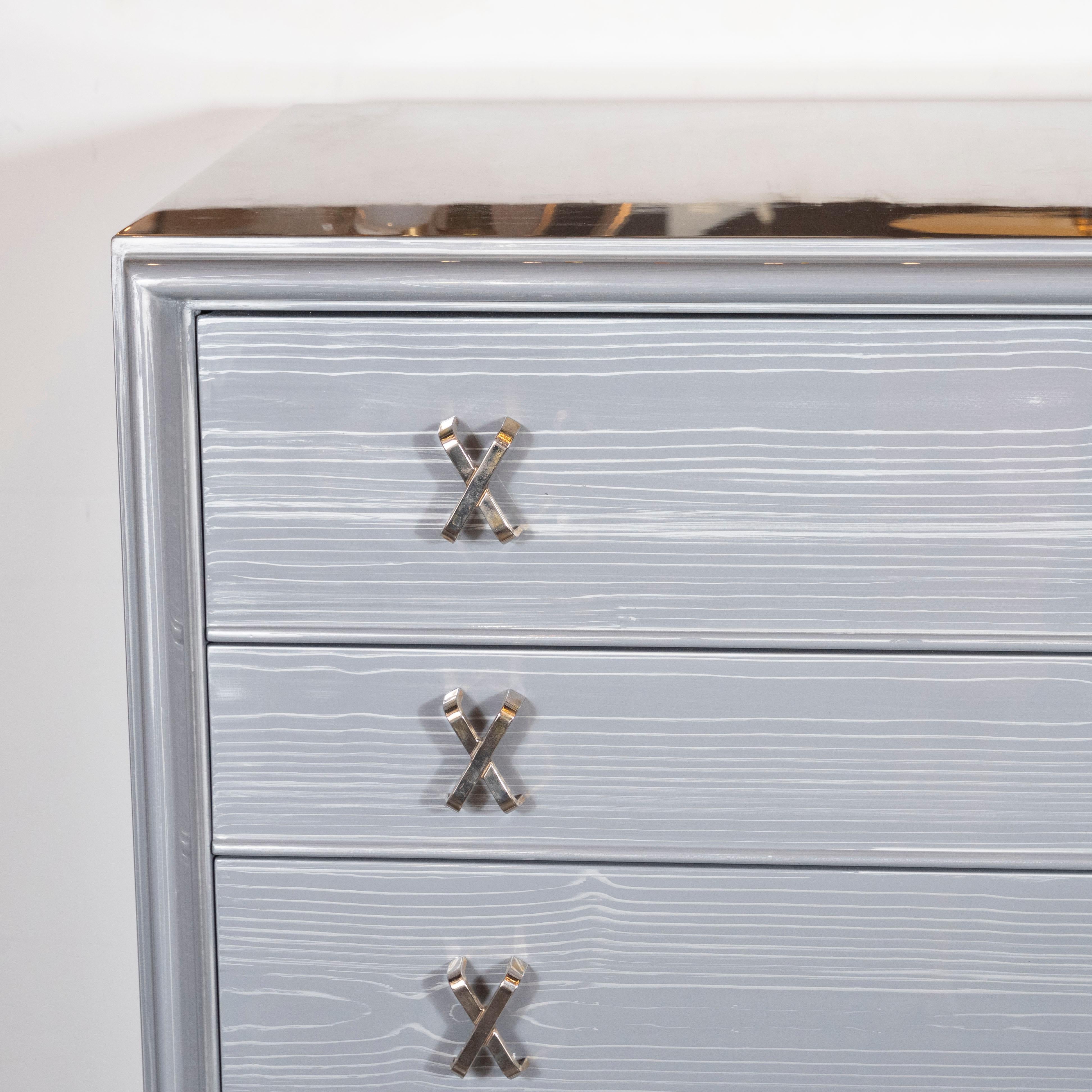 Mid-Century Modern High Chest in Silver Cerused Oak with Nickel 