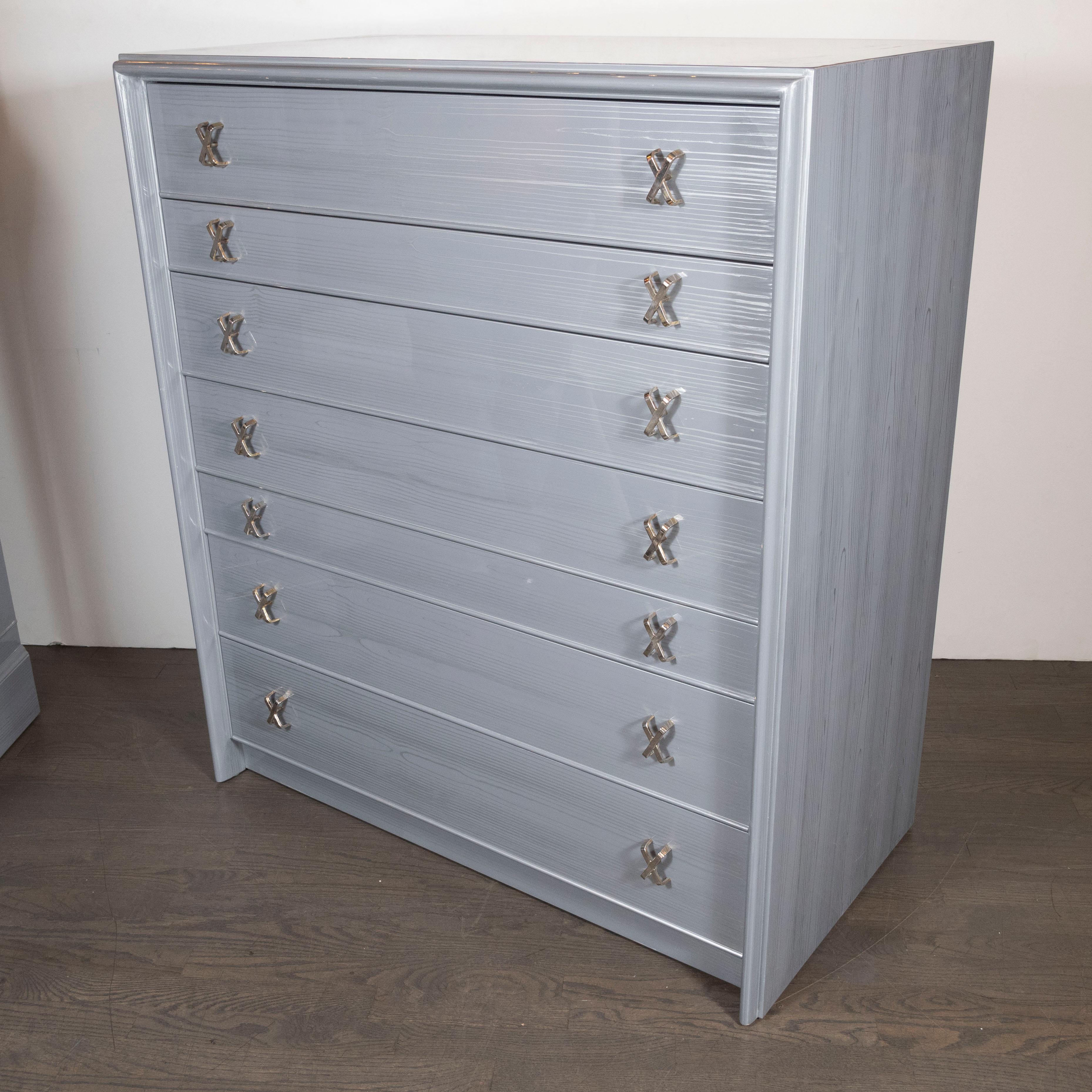 American High Chest in Silver Cerused Oak with Nickel 