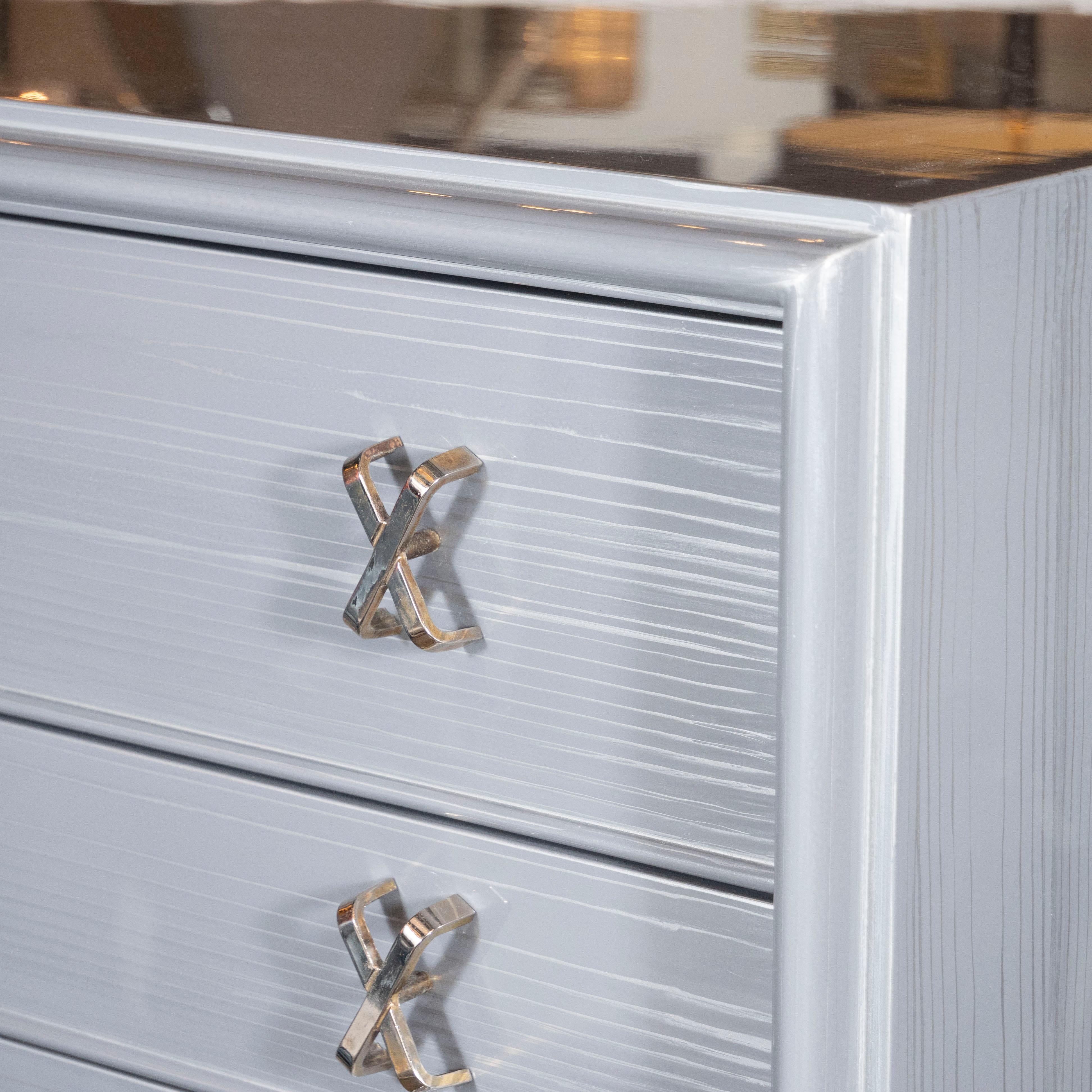 High Chest in Silver Cerused Oak with Nickel 