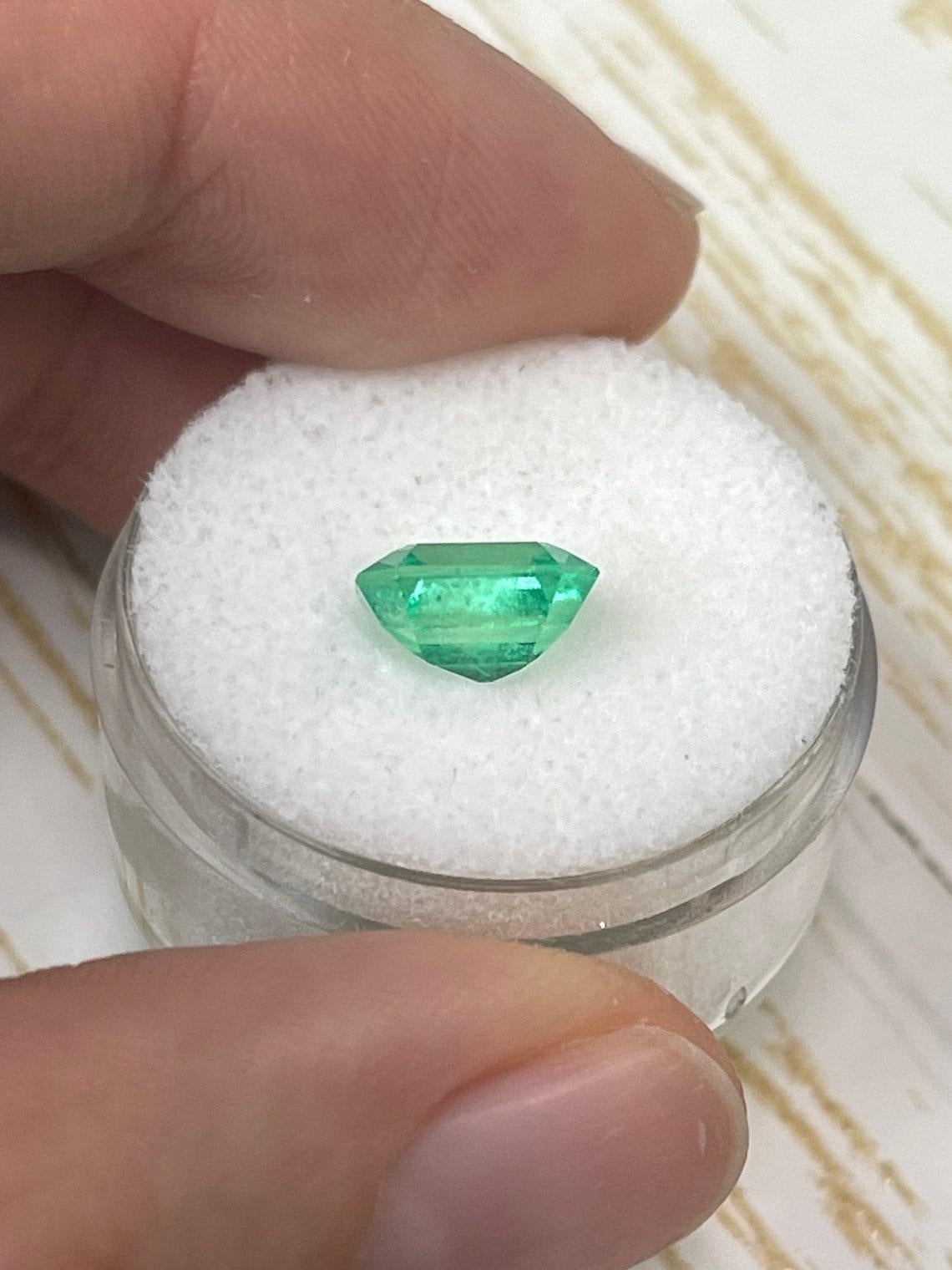 High Clarity 2.14 Carat Yellowish Green Muzo Emerald Cut Colombian Gem - May For Sale 1